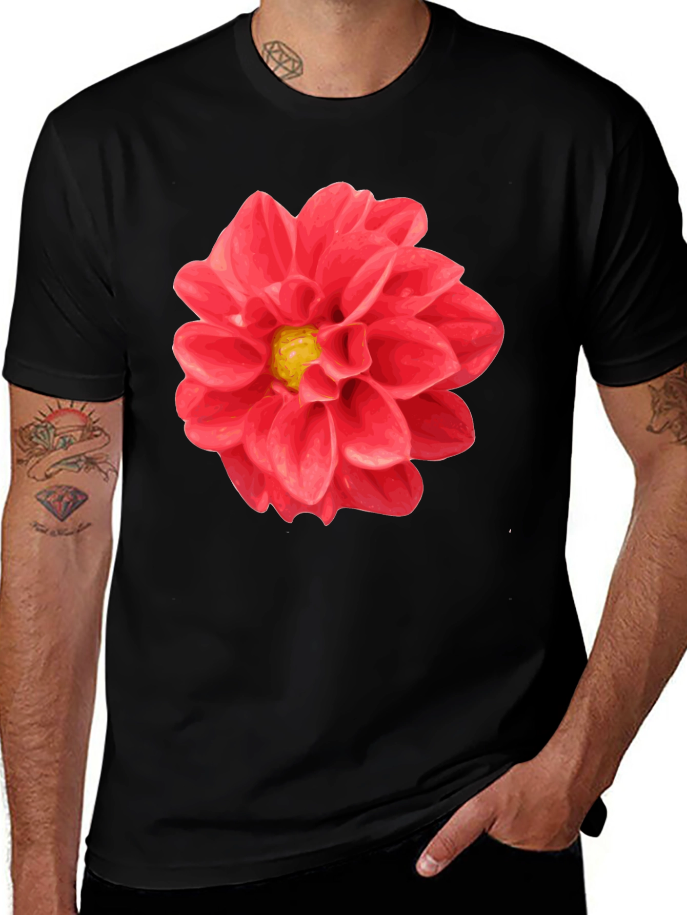 Variant 10 of Floral Print Black T-Shirt