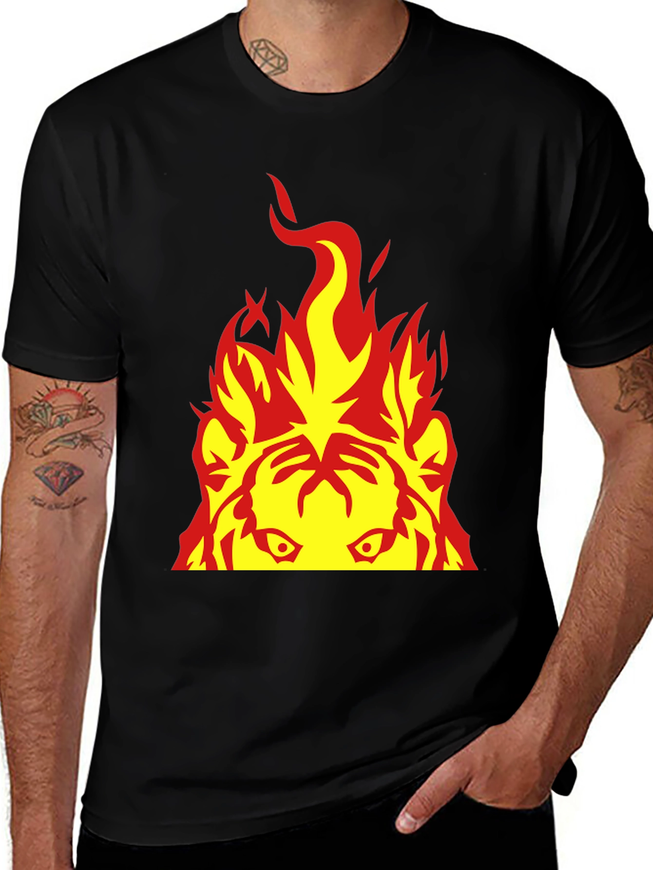 Variant 17 of Fiery Tiger Graphic Tee - Bold Black Cotton Shirt