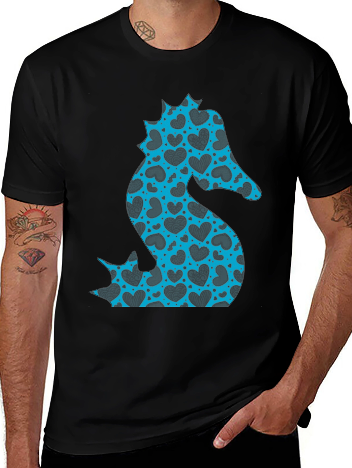 Variant 12 of Heart Seahorse Graphic Tee - Black Casual Shirt