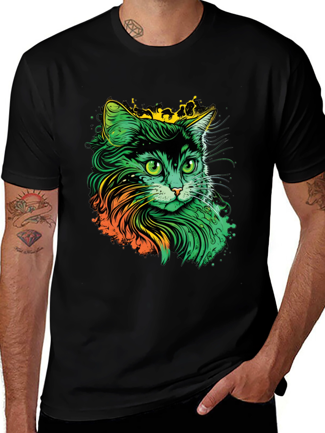 Variant 29 of Vibrant Cat Graphic T-Shirt - Black