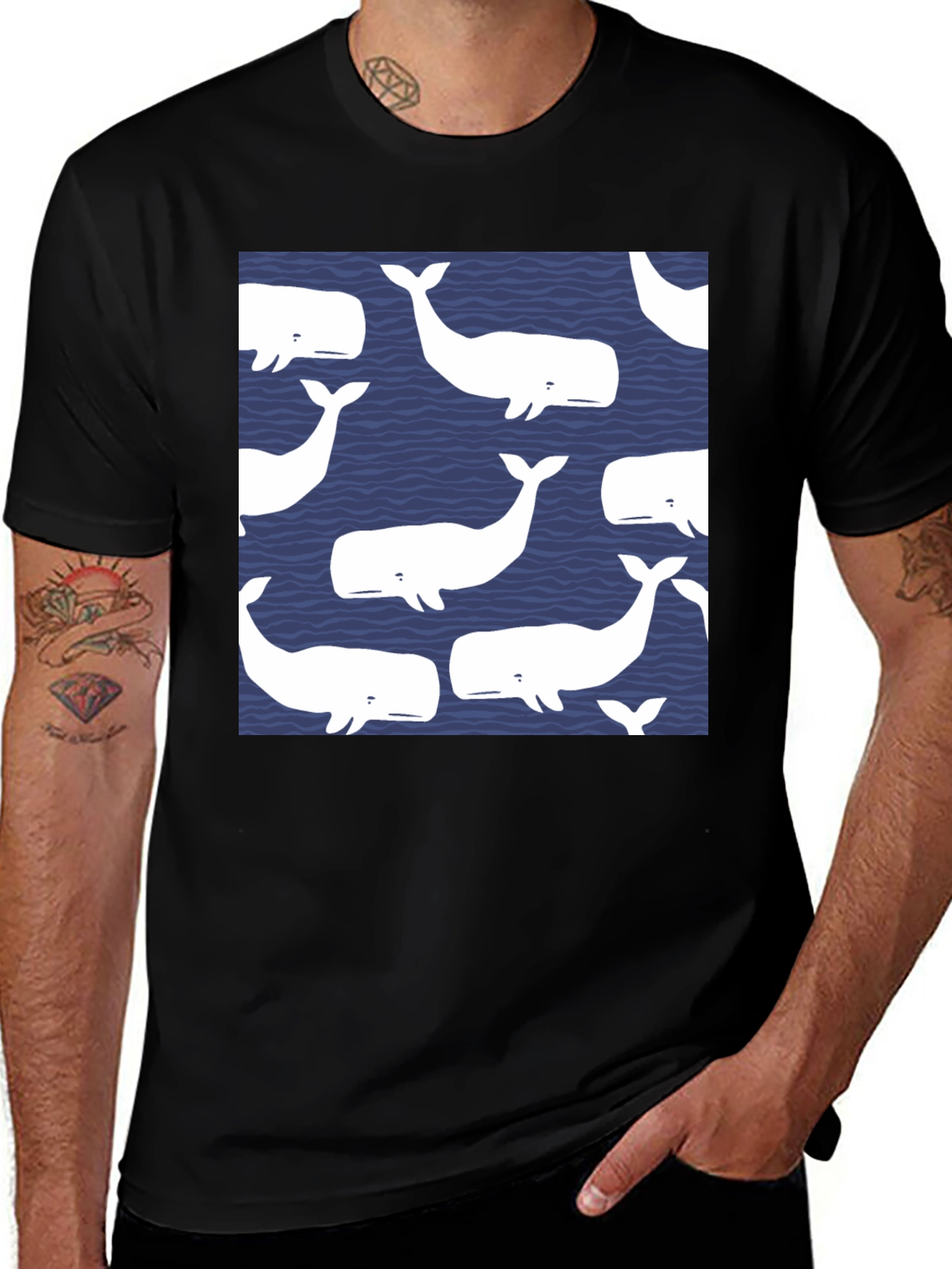 Variant 13 of Whale Pattern Black T-Shirt