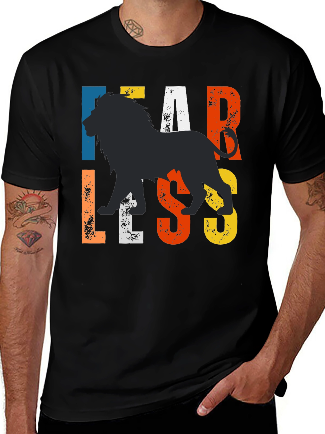 Variant 19 of Fearless Lion Graphic Tee - Men's Black T-Shirt