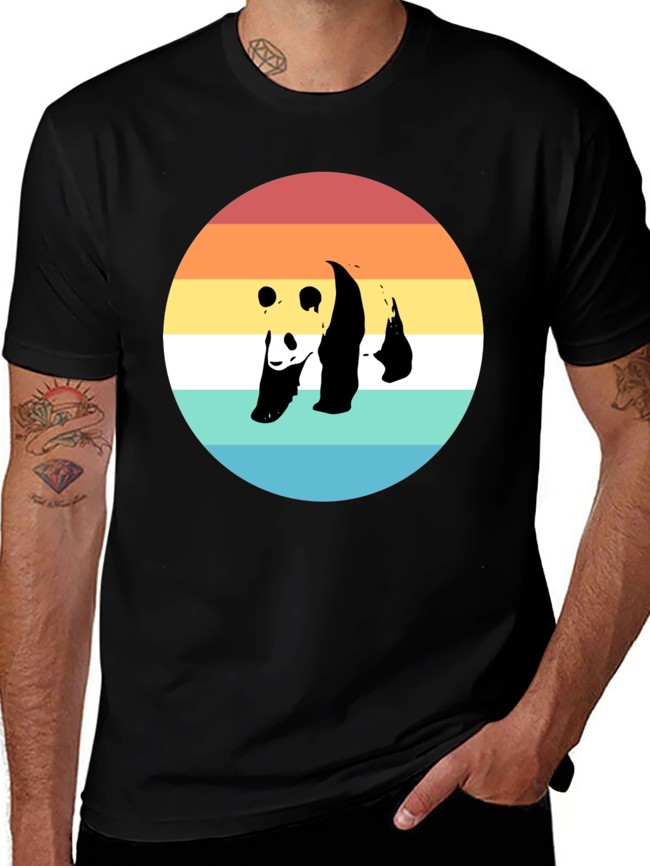 Black Panda Sunset Graphic Tee - Trendy Casual Shirt main image