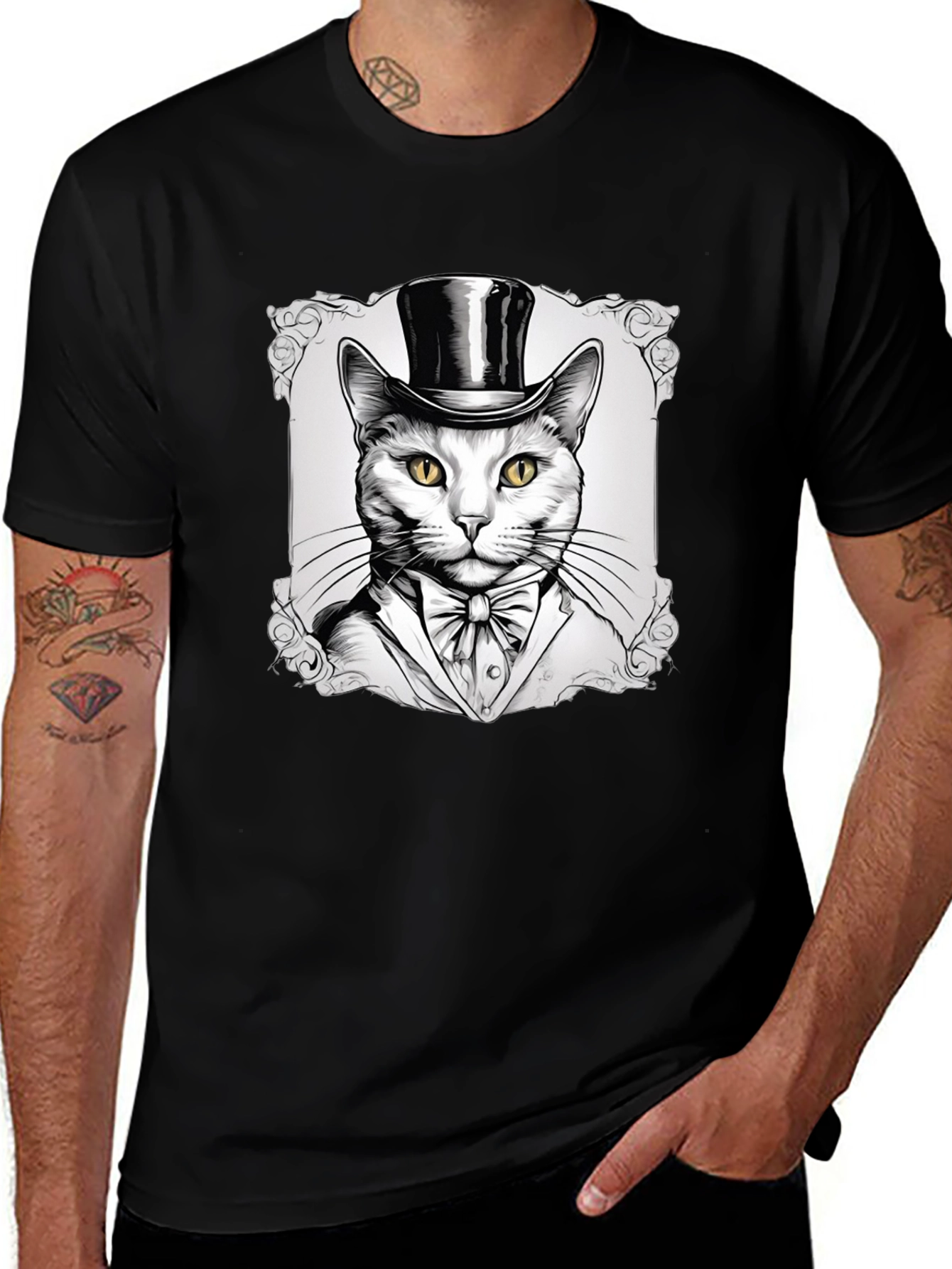 Variant 2 of Top Hat Cat Graphic T-Shirt - Stylish Feline Design