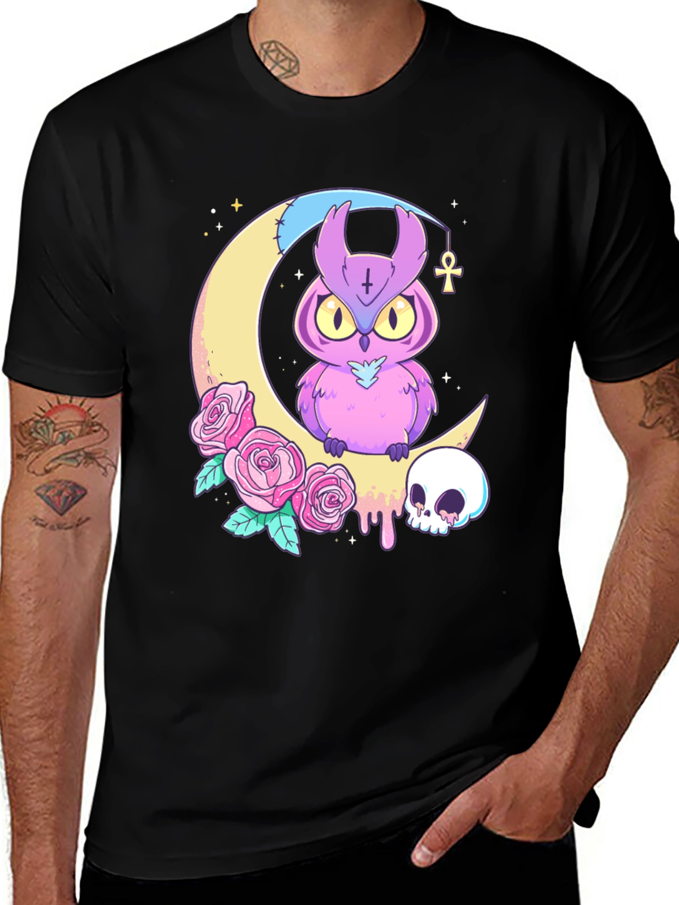 Variant 8 of Gothic Owl Moon Rose Skull T-Shirt