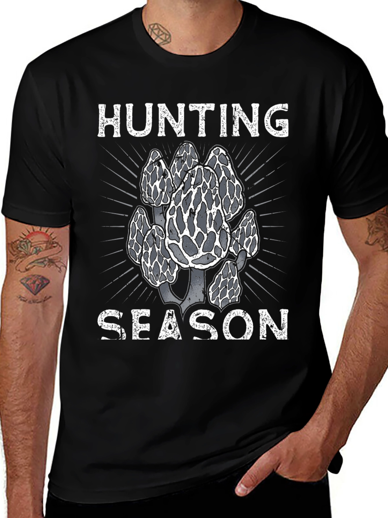 Variant 10 of Morel Mushroom Hunting Season Black T-Shirt