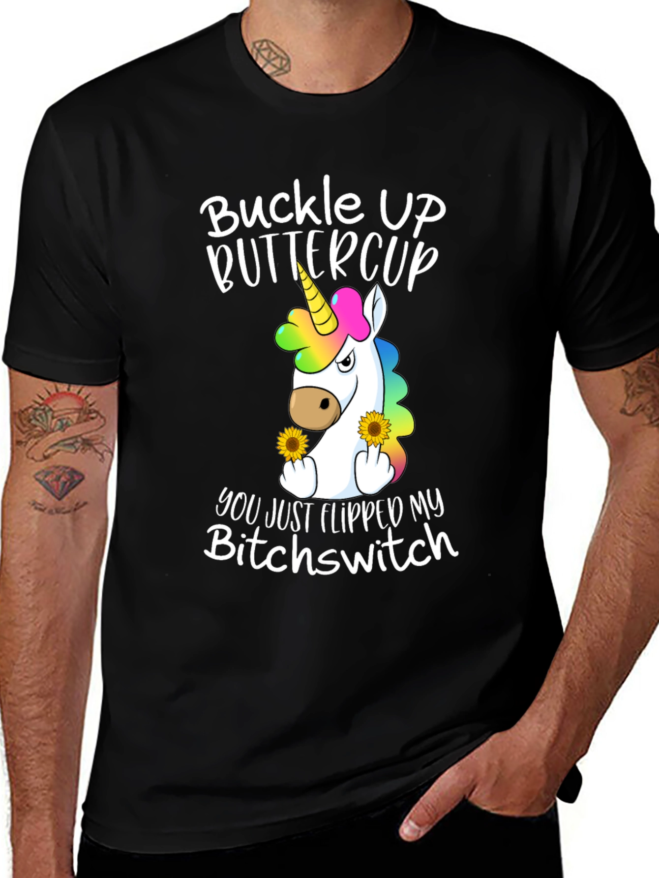 Variant 8 of Buckle Up Buttercup T-Shirt - Unicorn Flipping You Off
