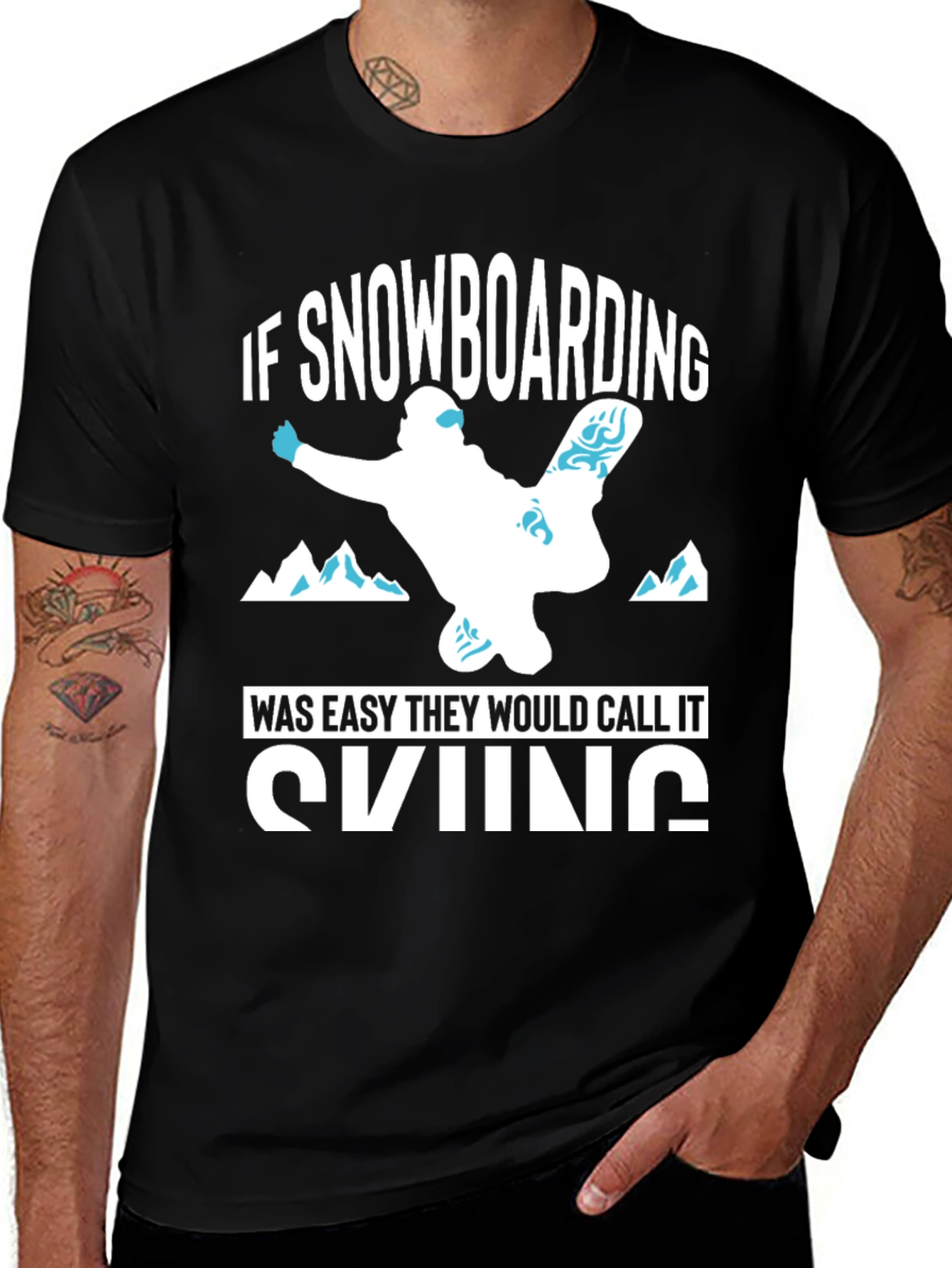 Variant 3 of Funny Snowboarding vs Skiing Black T-Shirt