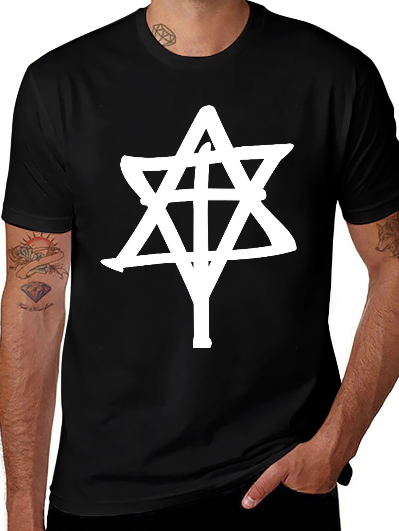 Variant 30 of Abstract Star Graphic Tee - Casual Black T-Shirt