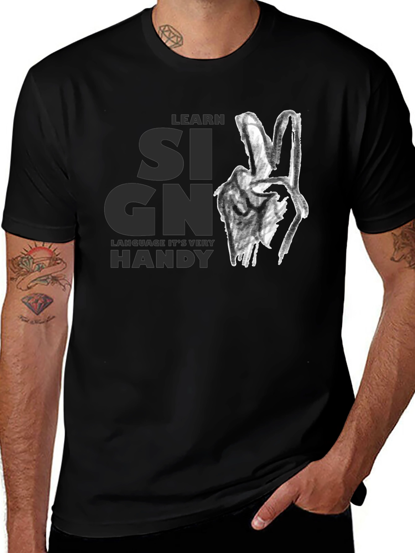 Variant 16 of Learn Sign Language Graphic Tee - Black
