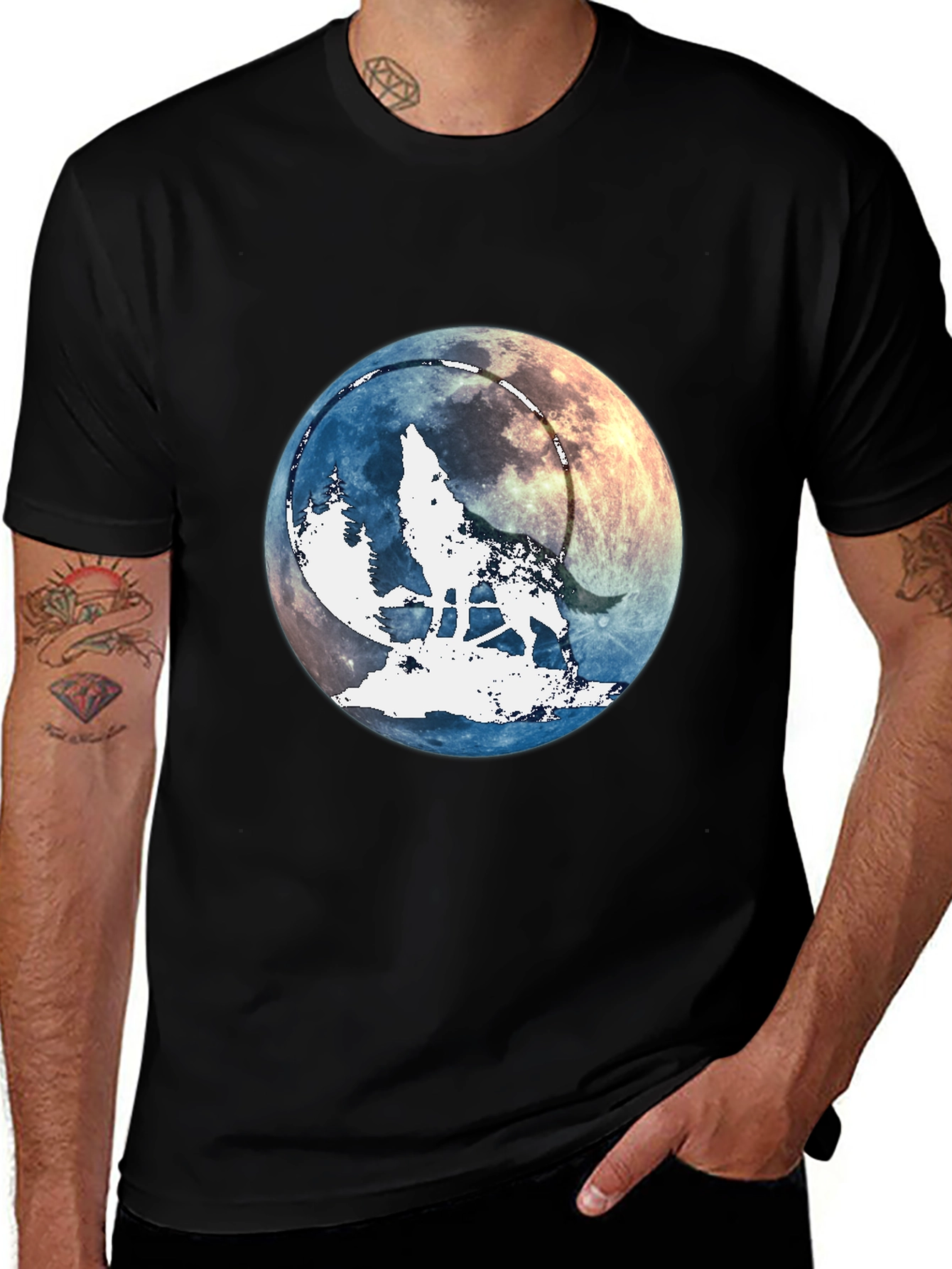 Variant 9 of Wolf Howling Moon Graphic T-Shirt - Black