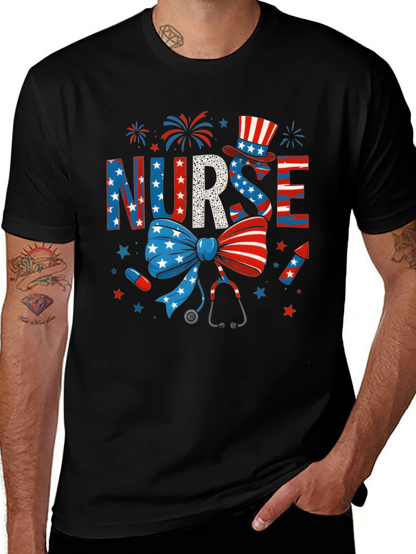 Variant 16 of Patriotic Nurse T-Shirt | Red, White, & Blue!