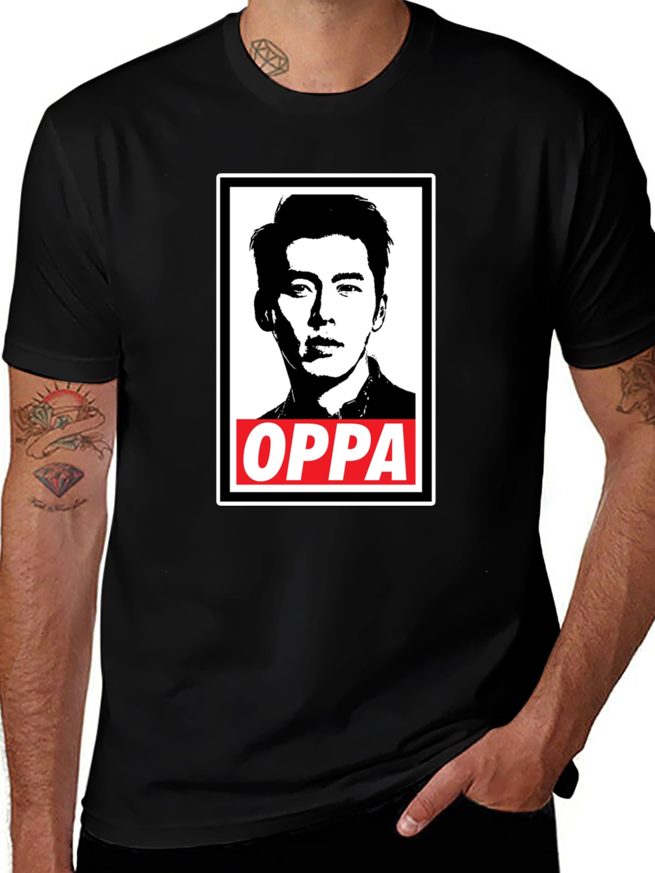 Variant 19 of Oppa Portrait Graphic Tee - Black Cotton T-Shirt