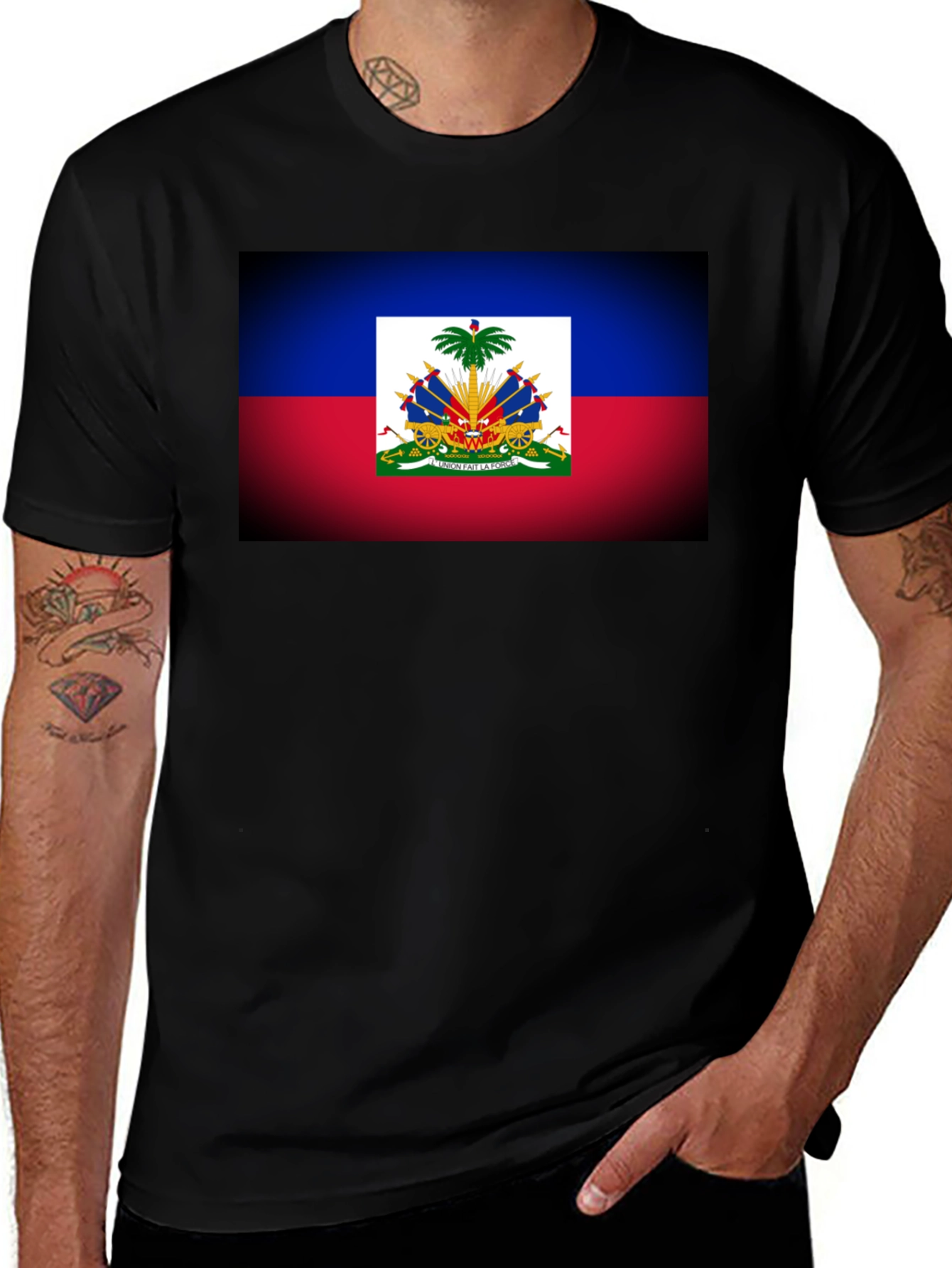 Haiti Flag Graphic Tee - Black