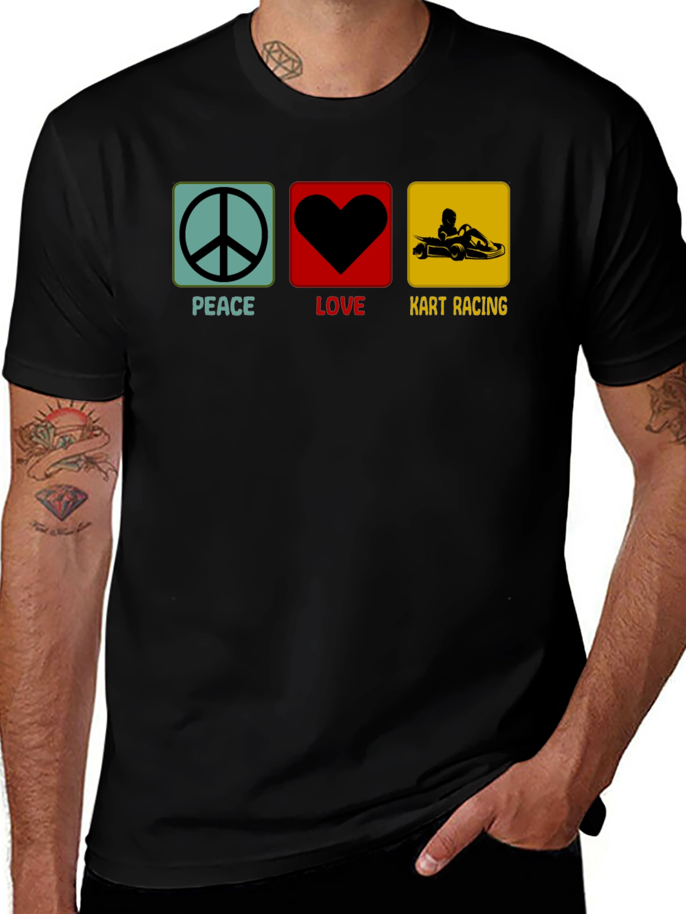Variant 8 of Peace Love Kart Racing Black T-Shirt