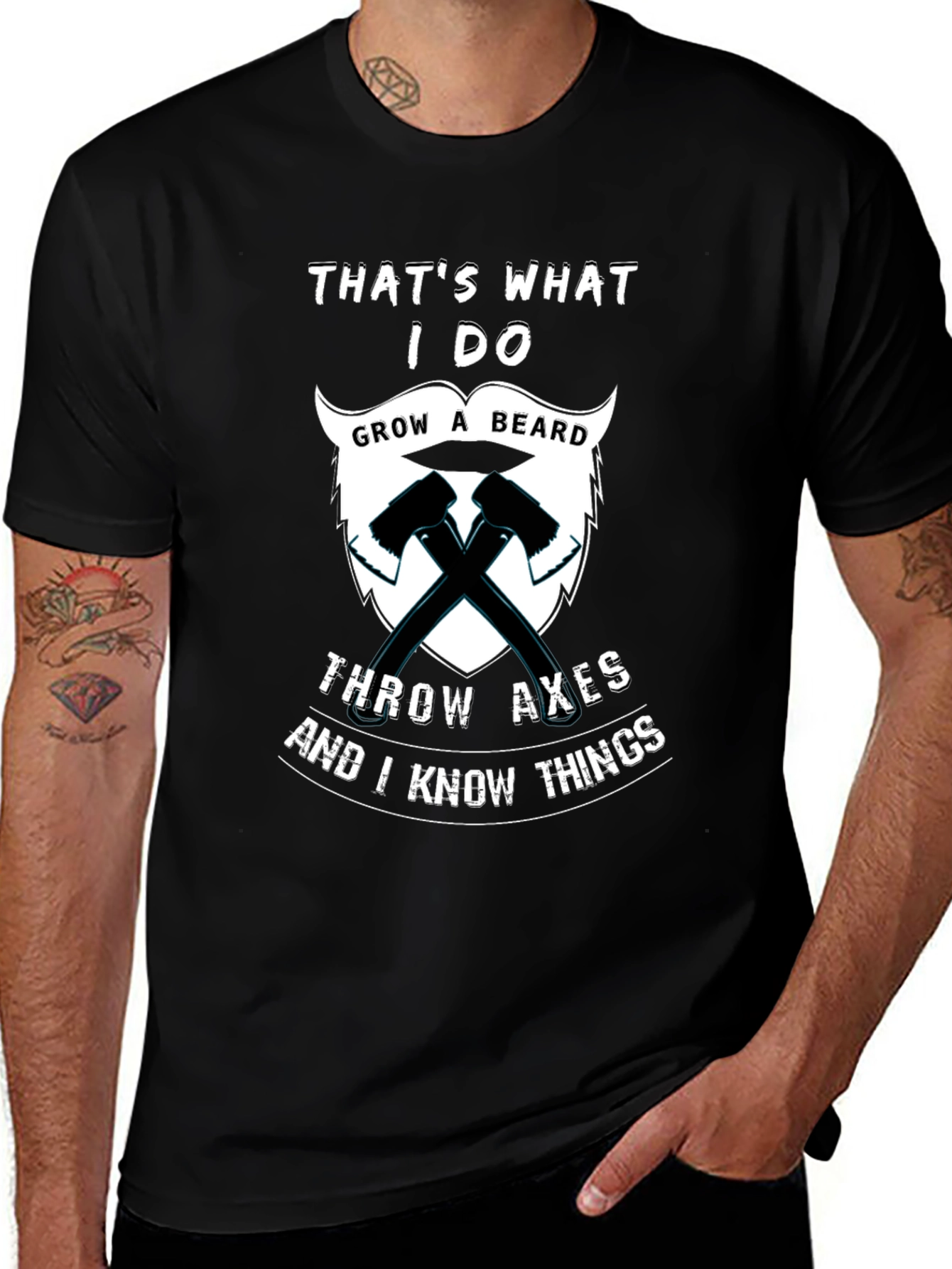 Variant 7 of Humorous "Grow a Beard, Throw Axes" Graphic T-Shirt