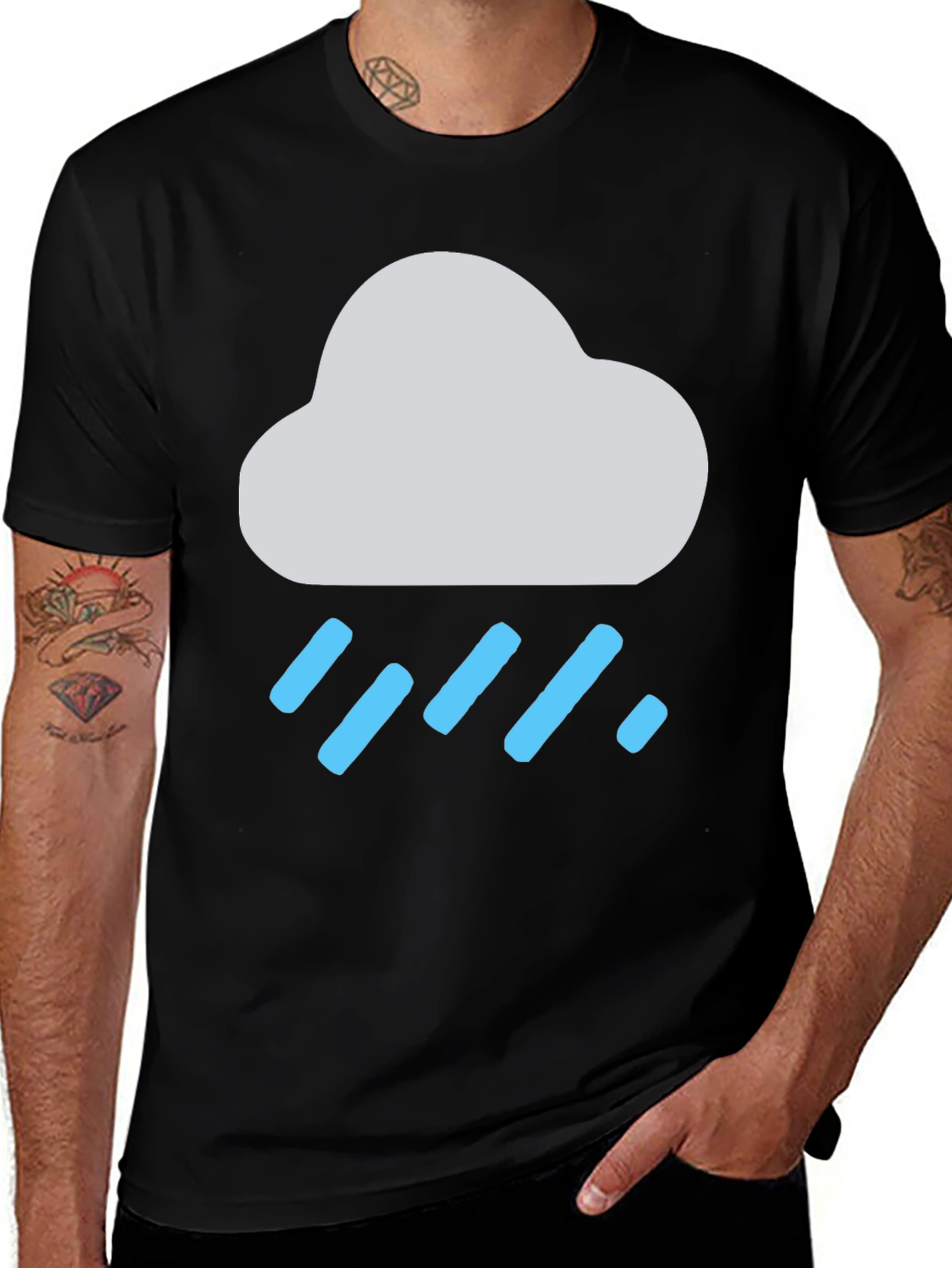 Variant 24 of Rainy Day T-Shirt - Black Cotton Weather Tee