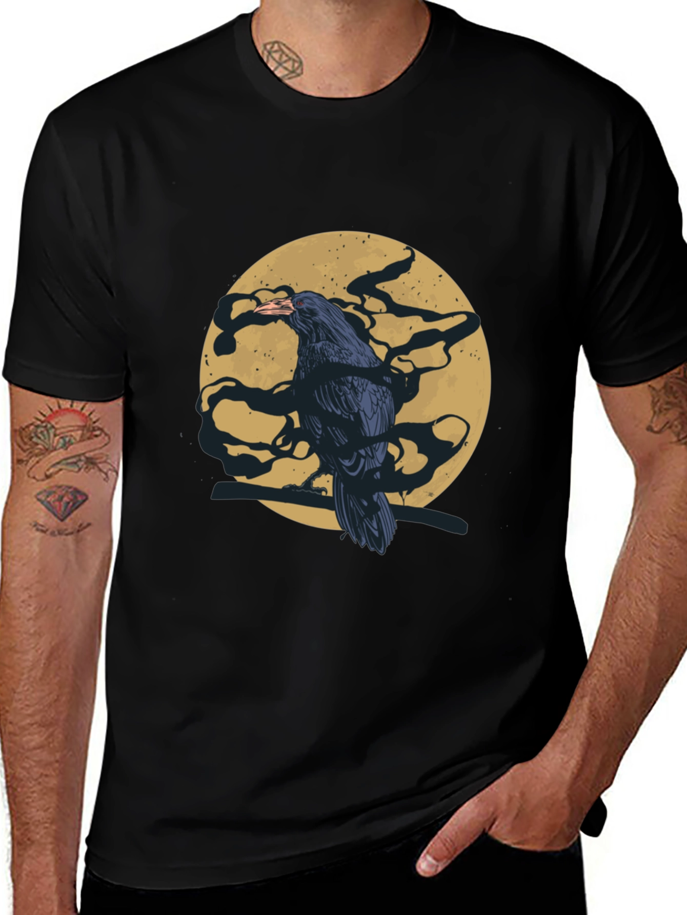 Variant 14 of Raven Moon T-Shirt - Men's Black Graphic Tee