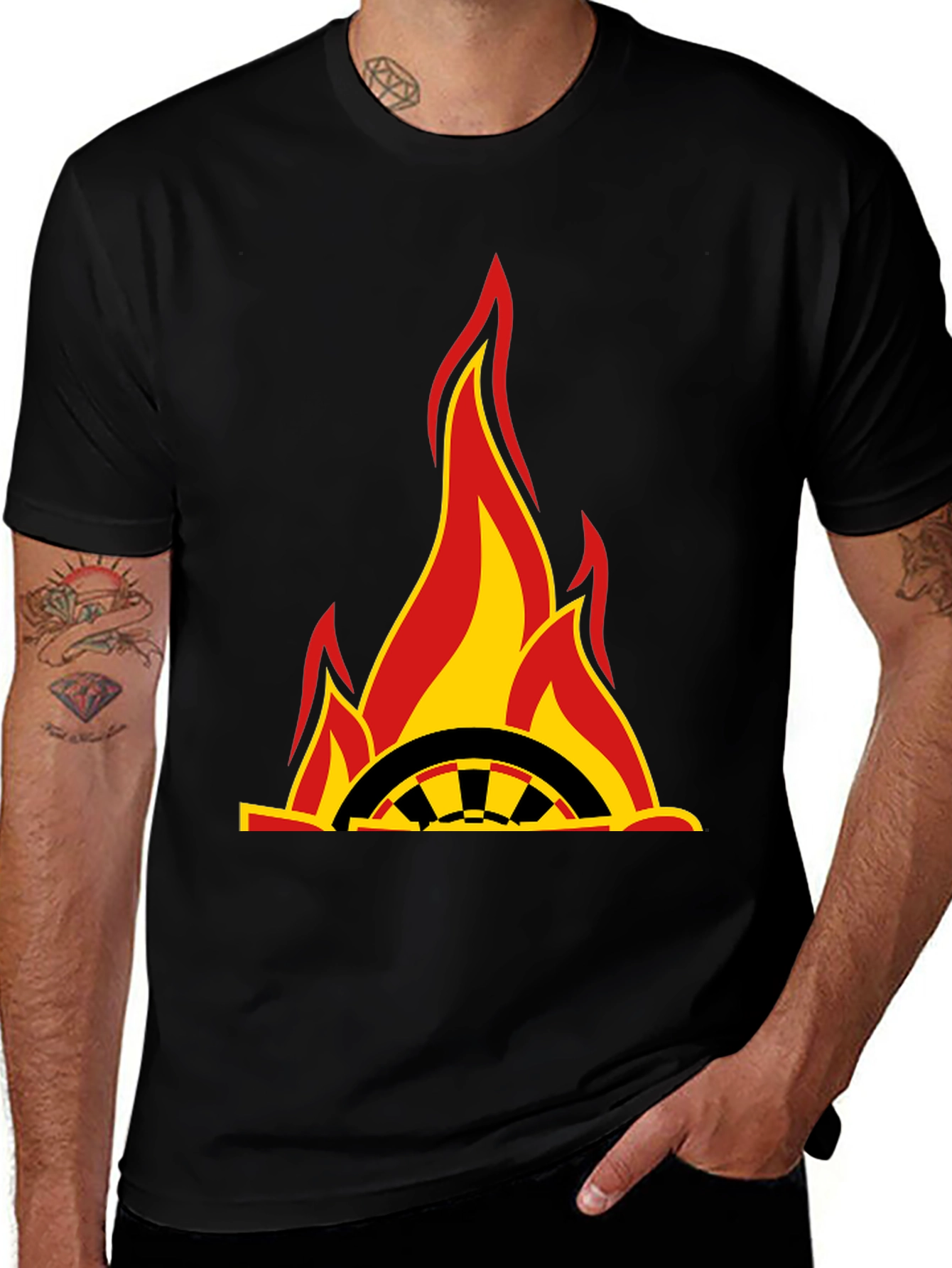 Variant 28 of Flaming Wheel Graphic Black T-Shirt