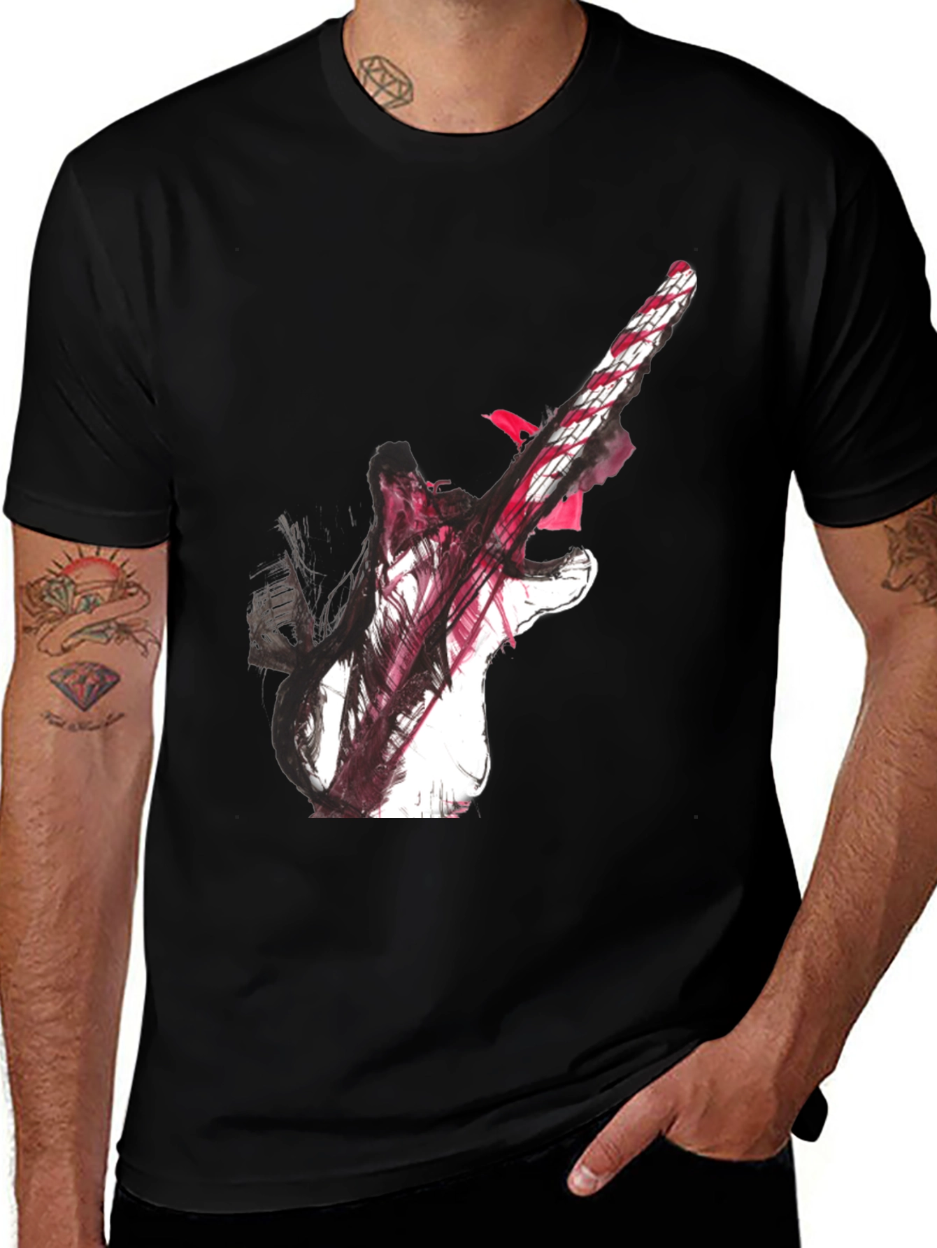 Variant 13 of Abstract Guitar Graphic Black T-Shirt