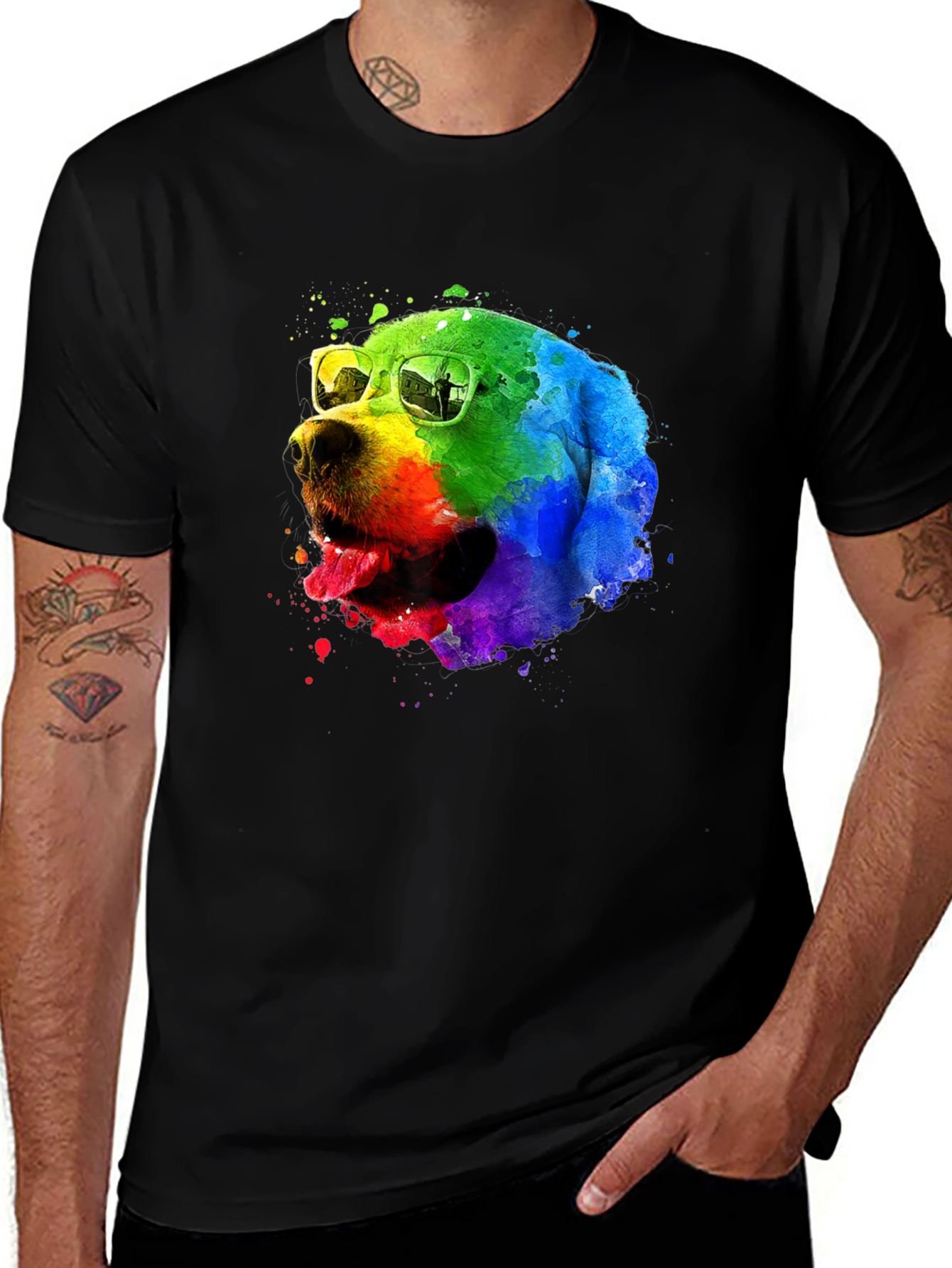 Variant 10 of Rainbow Dog T-Shirt - Watercolor Pup with Glasses!