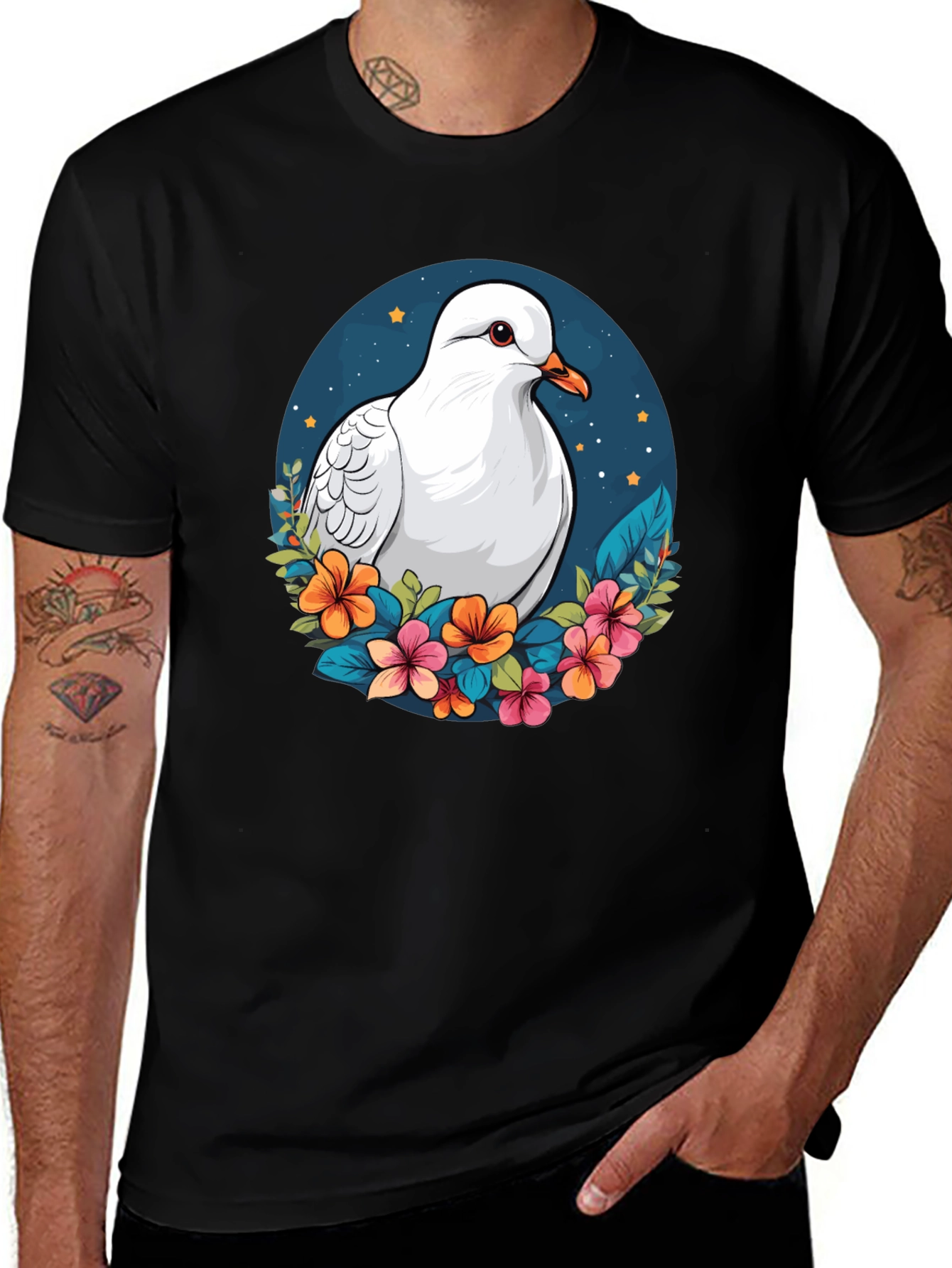 Variant 11 of Dove & Floral T-Shirt - Artistic Graphic Tee
