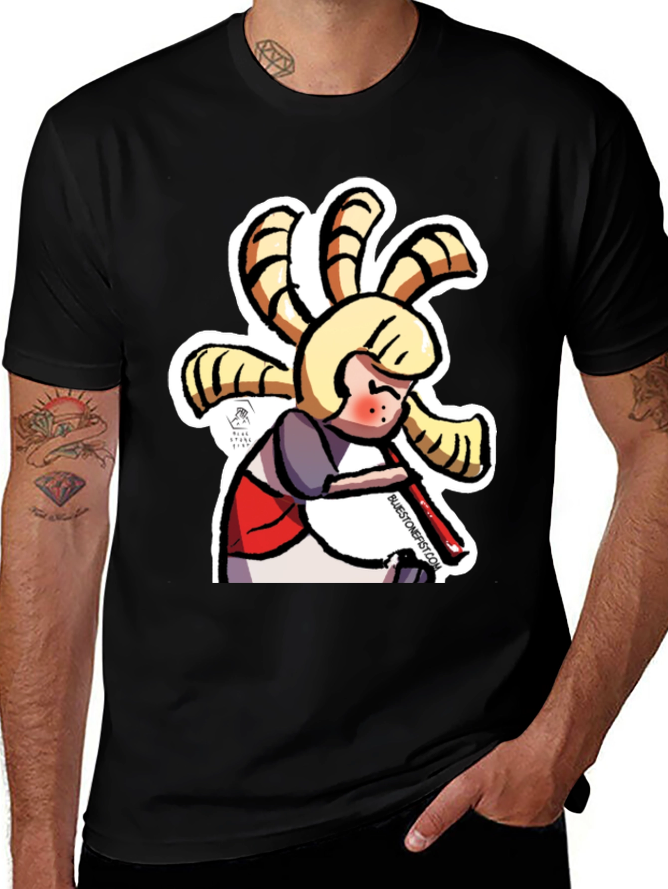 Variant 17 of Cartoon Character Graphic Tee - Black