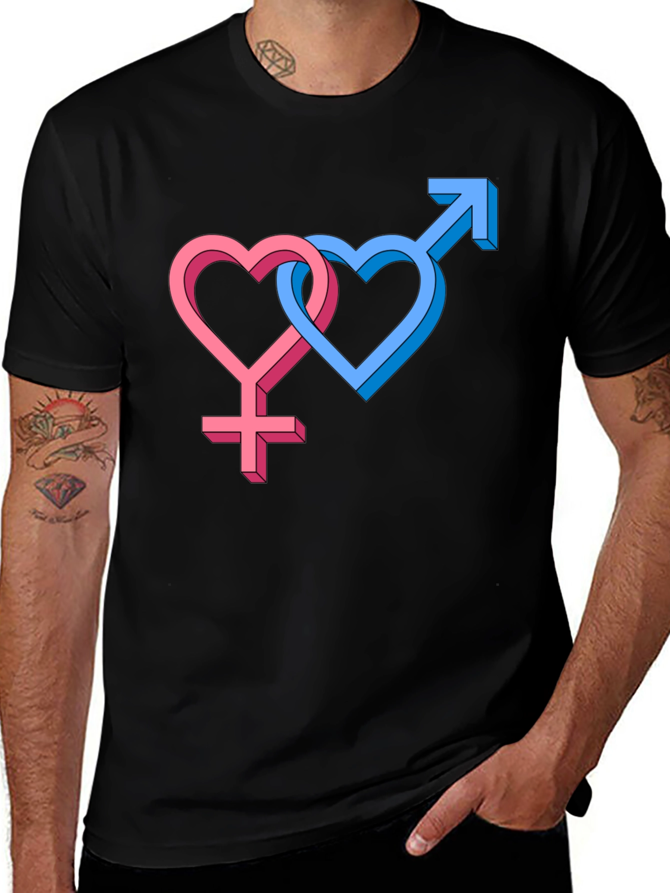Variant 18 of Gender Symbol Heart Graphic Tee - Black Cotton Blend