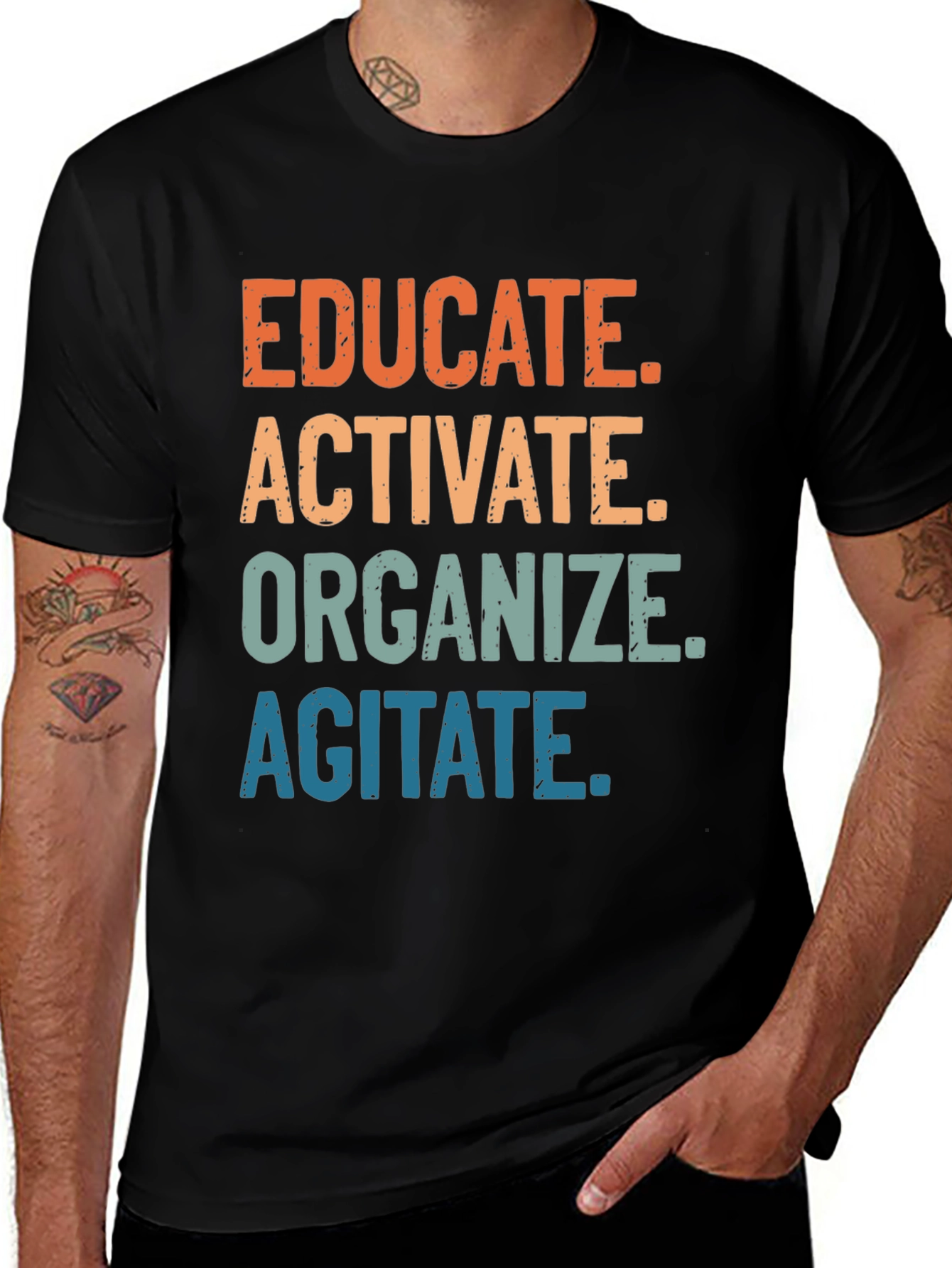 Black Educate, Activate, Organize, Agitate T-Shirt main image