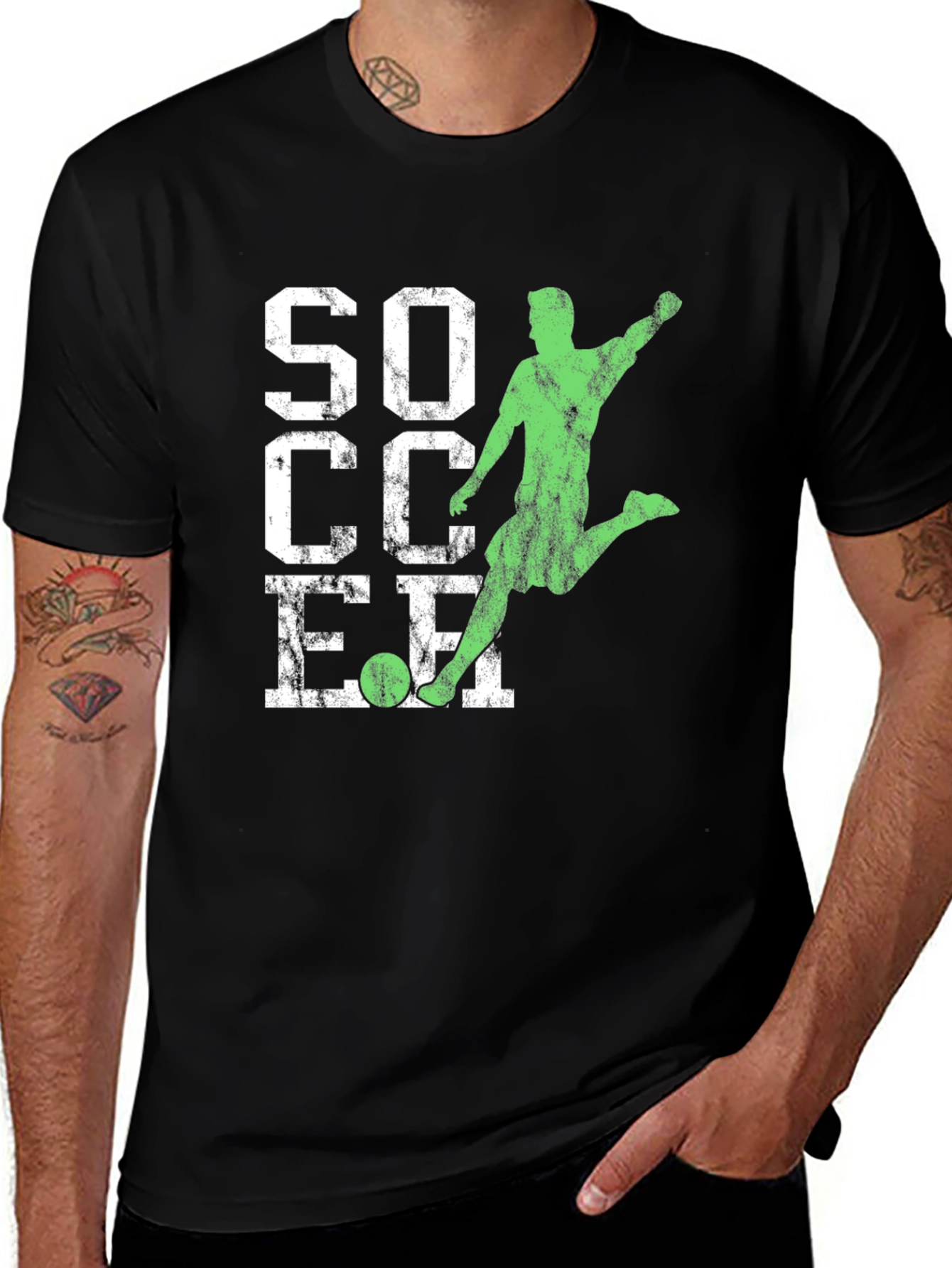 Variant 17 of Soccer Graphic Tee - Distressed Print Black T-Shirt