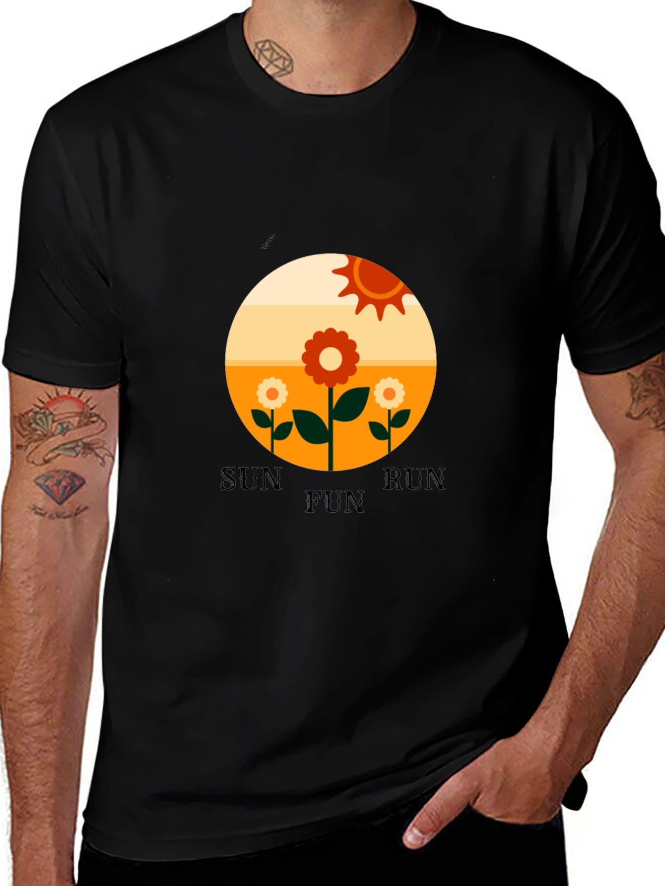 Variant 29 of Retro Sun Run Fun Graphic Tee - Black