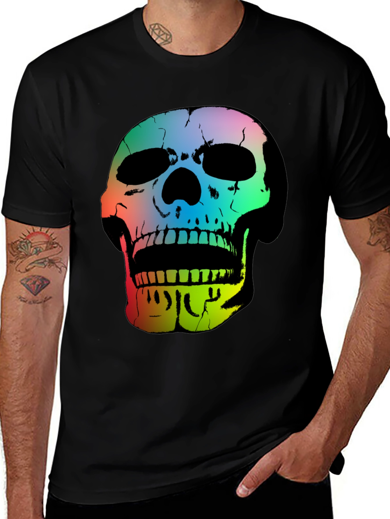 Variant 24 of Rainbow Skull Graphic Black T-Shirt