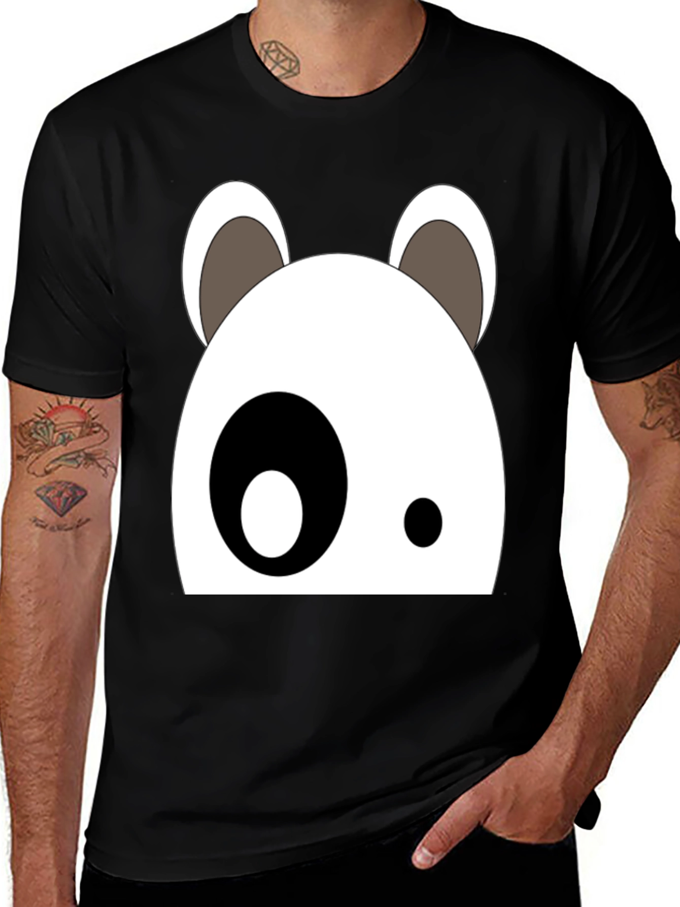 Variant 30 of Cartoon Panda Face Black Graphic Tee