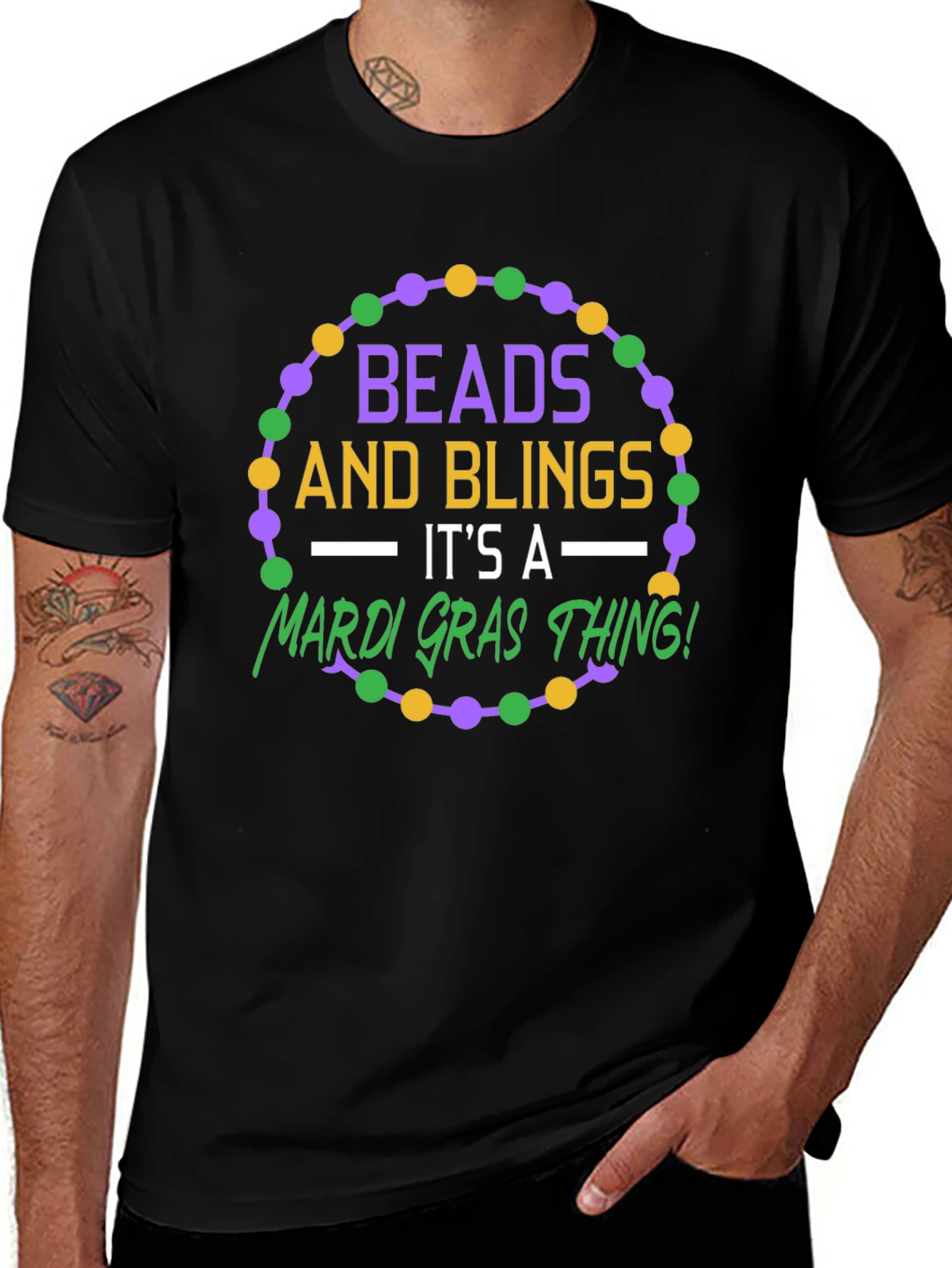 Mardi Gras Beads & Bling Graphic Tee