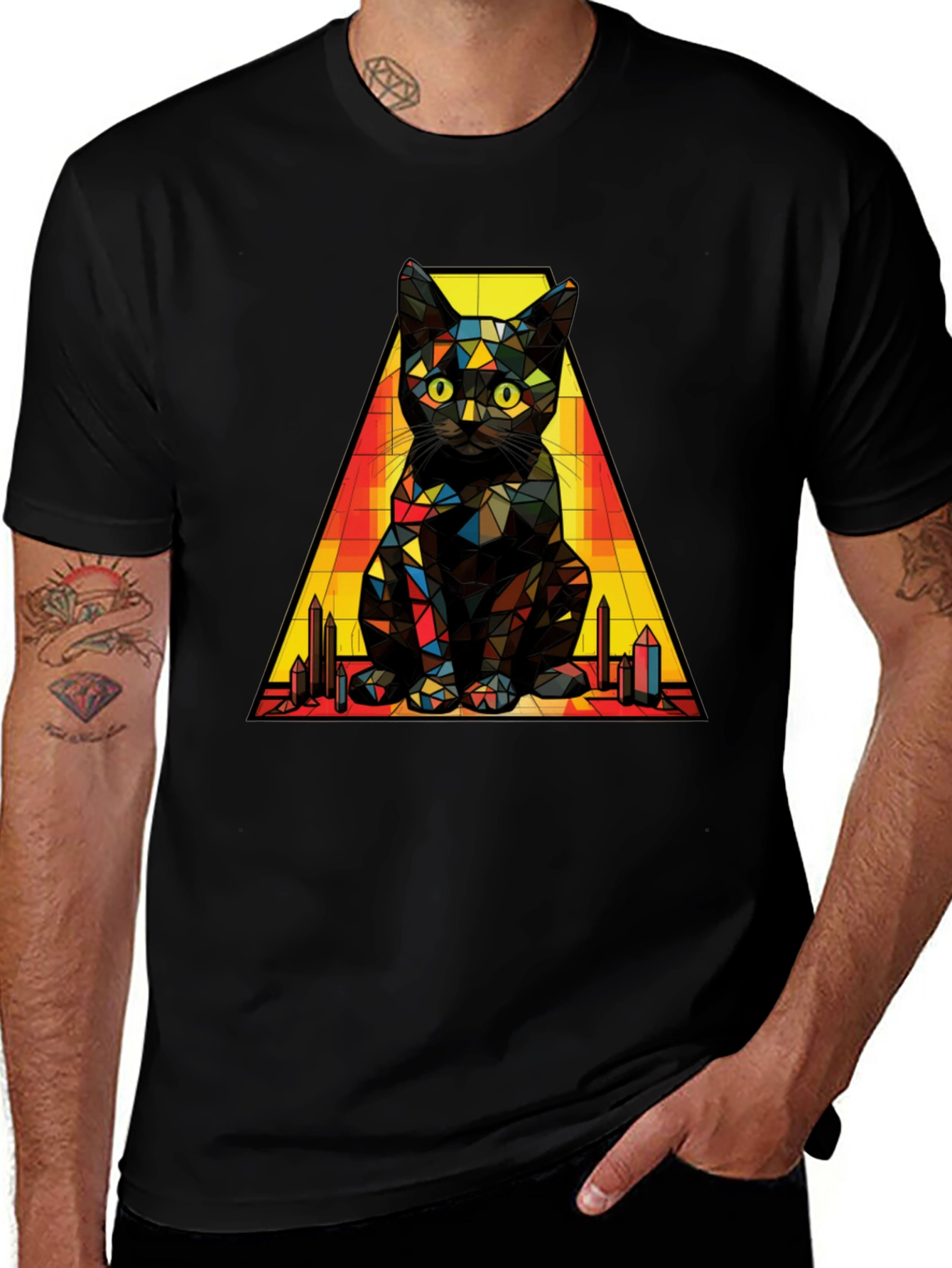 Variant 15 of Geometric Cat T-Shirt: Modern Artistic Feline Tee