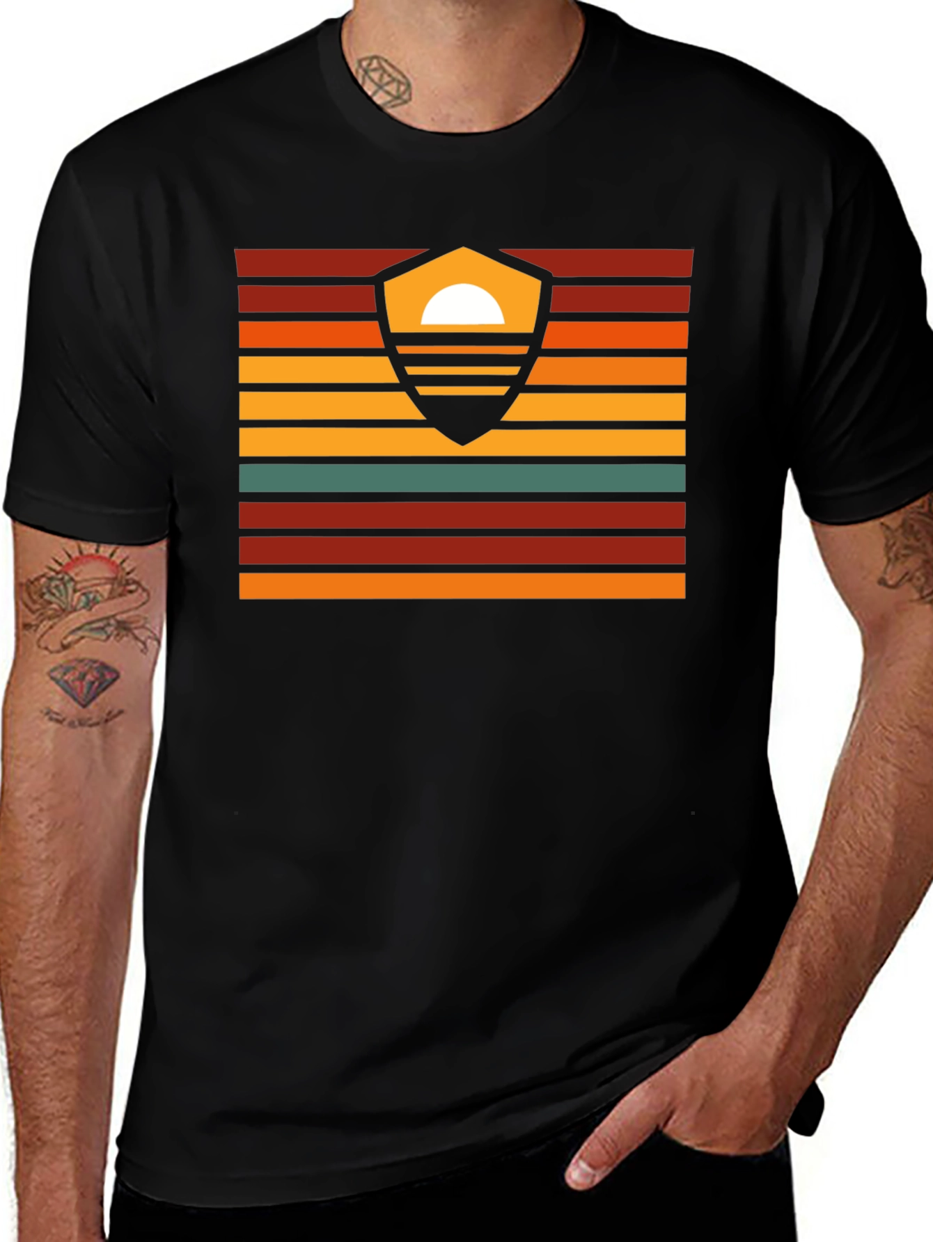 Variant 20 of Sunset Shield Graphic Tee - Retro Style