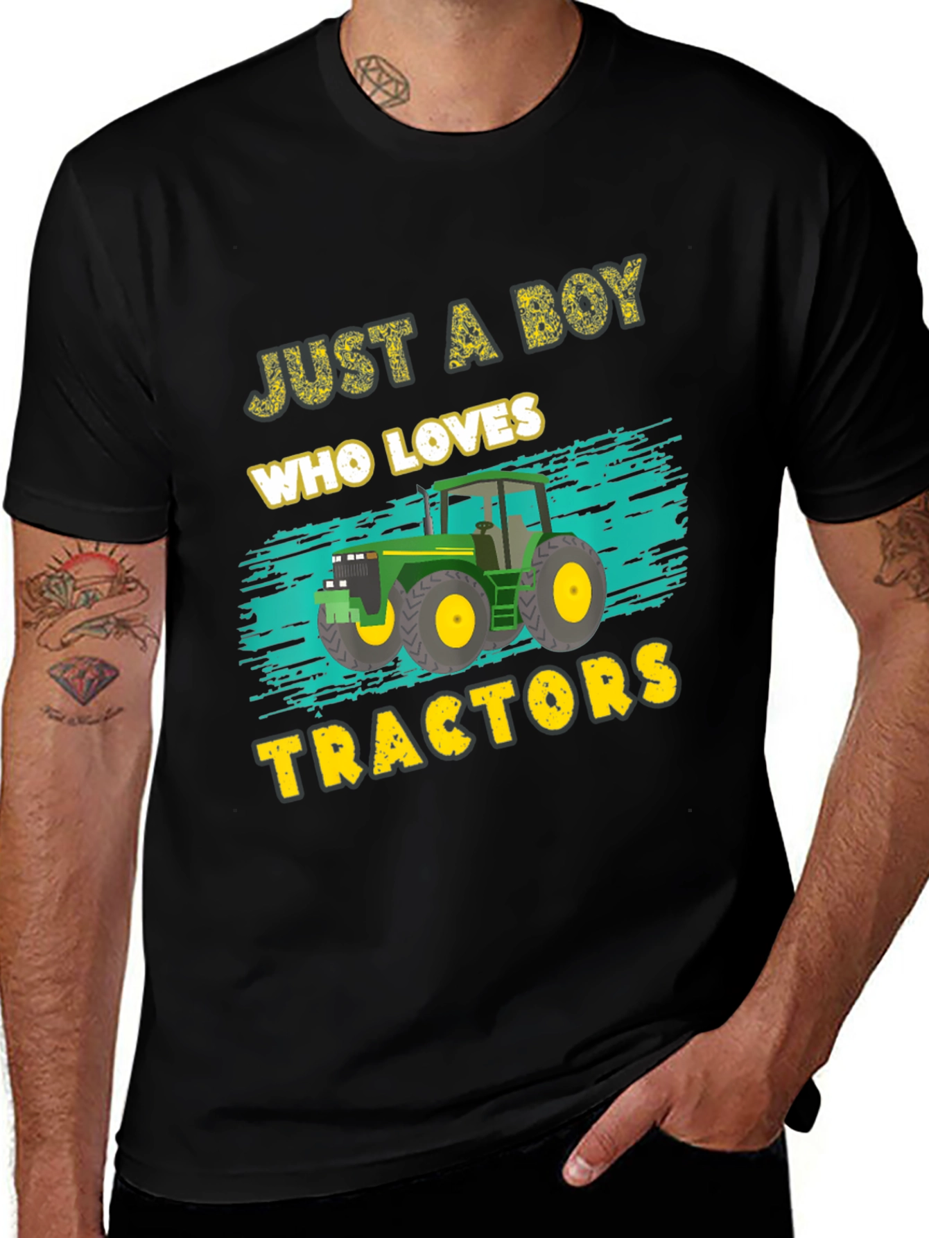 Variant 3 of Boy Who Loves Tractors Black Graphic T-Shirt