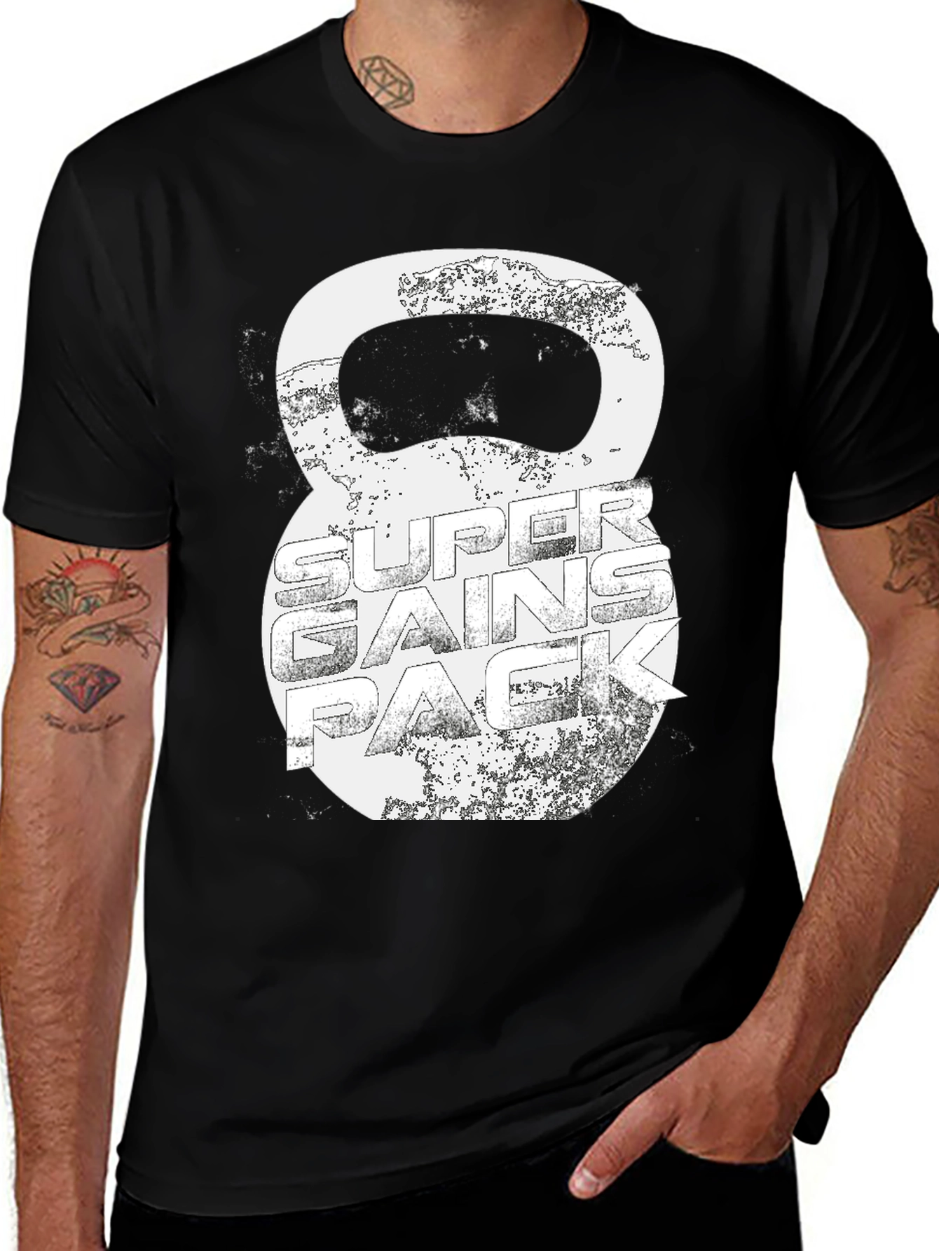 Variant 24 of Super Gains Pack T-Shirt - Black Workout Tee