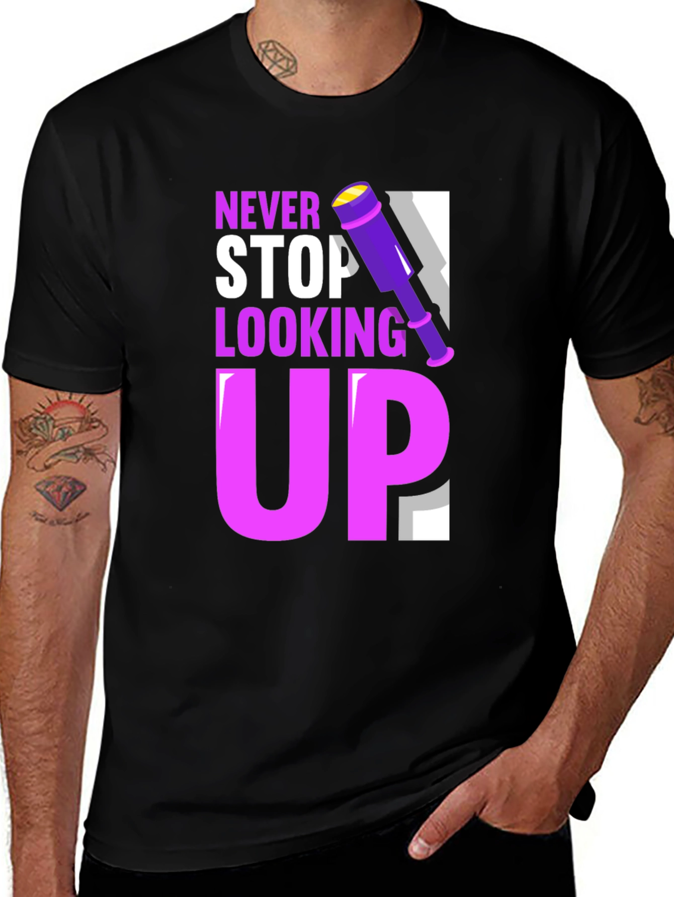 Never Stop Looking Up Black Graphic Tee