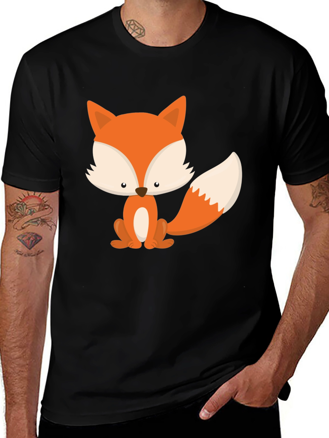 Variant 6 of Cute Fox Graphic Tee - Black Cotton Blend