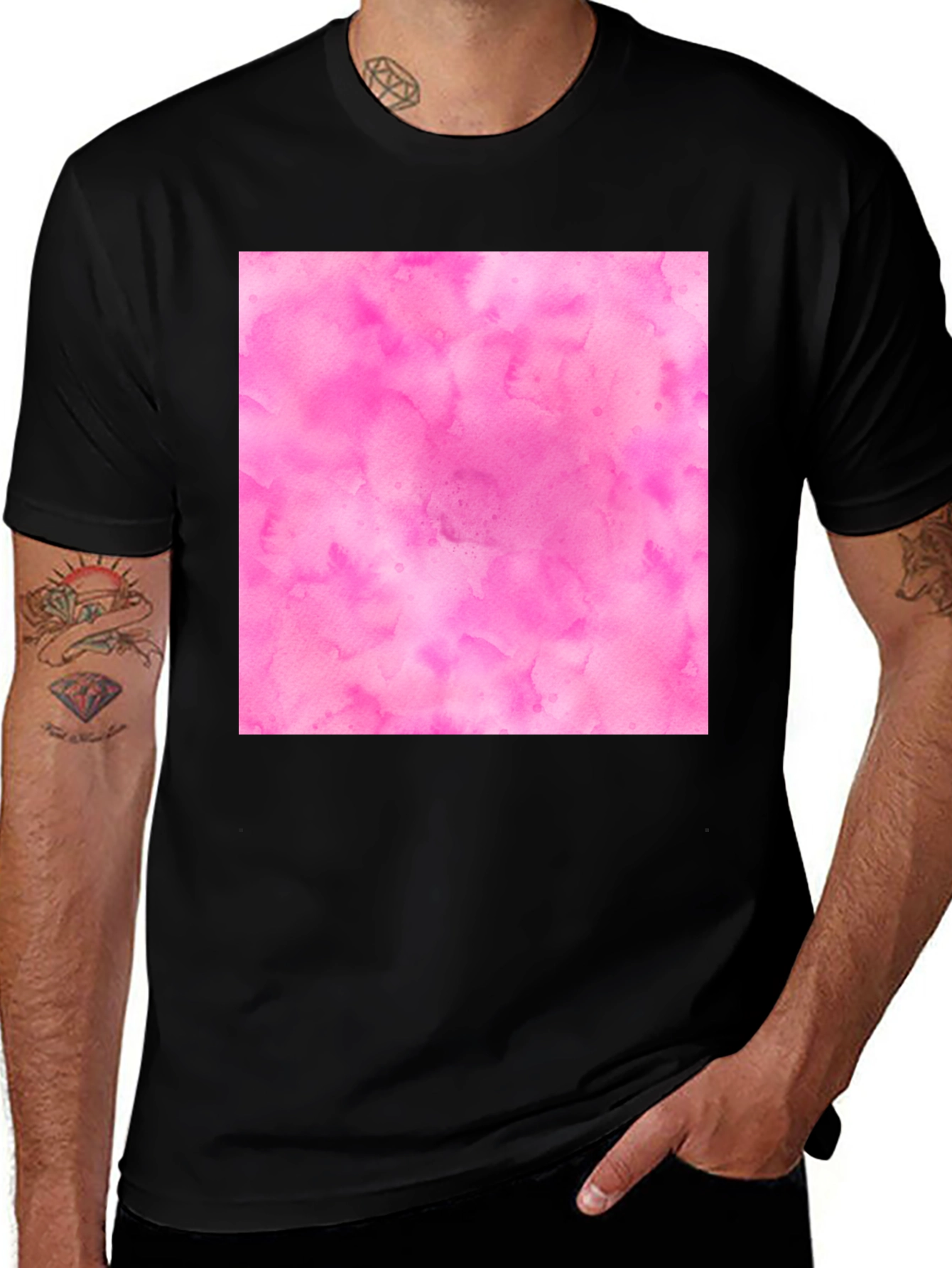 Variant 15 of Black Tee with Abstract Pink Watercolor Design