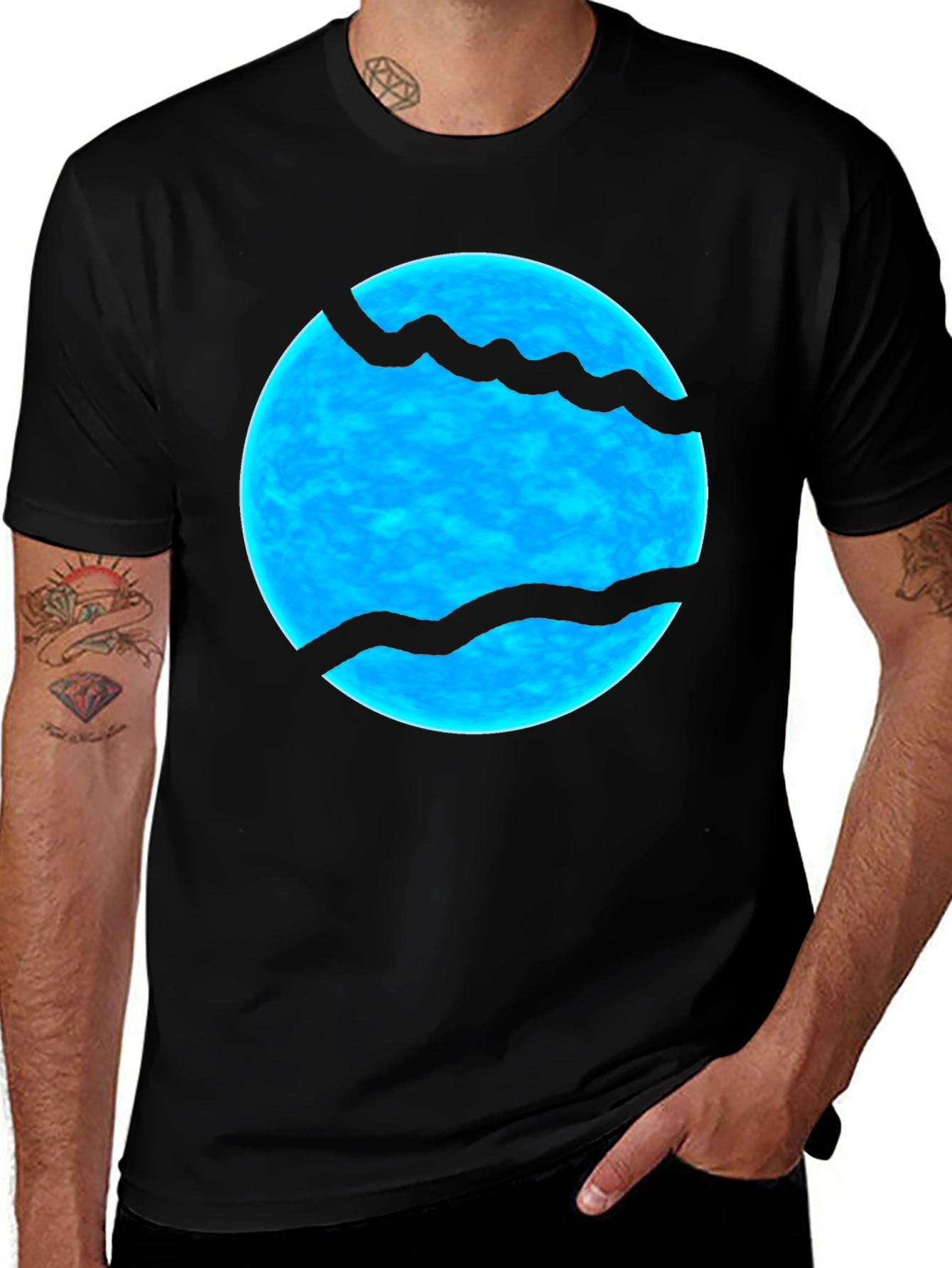 Variant 16 of Abstract Blue Sphere Graphic Print Black T-Shirt