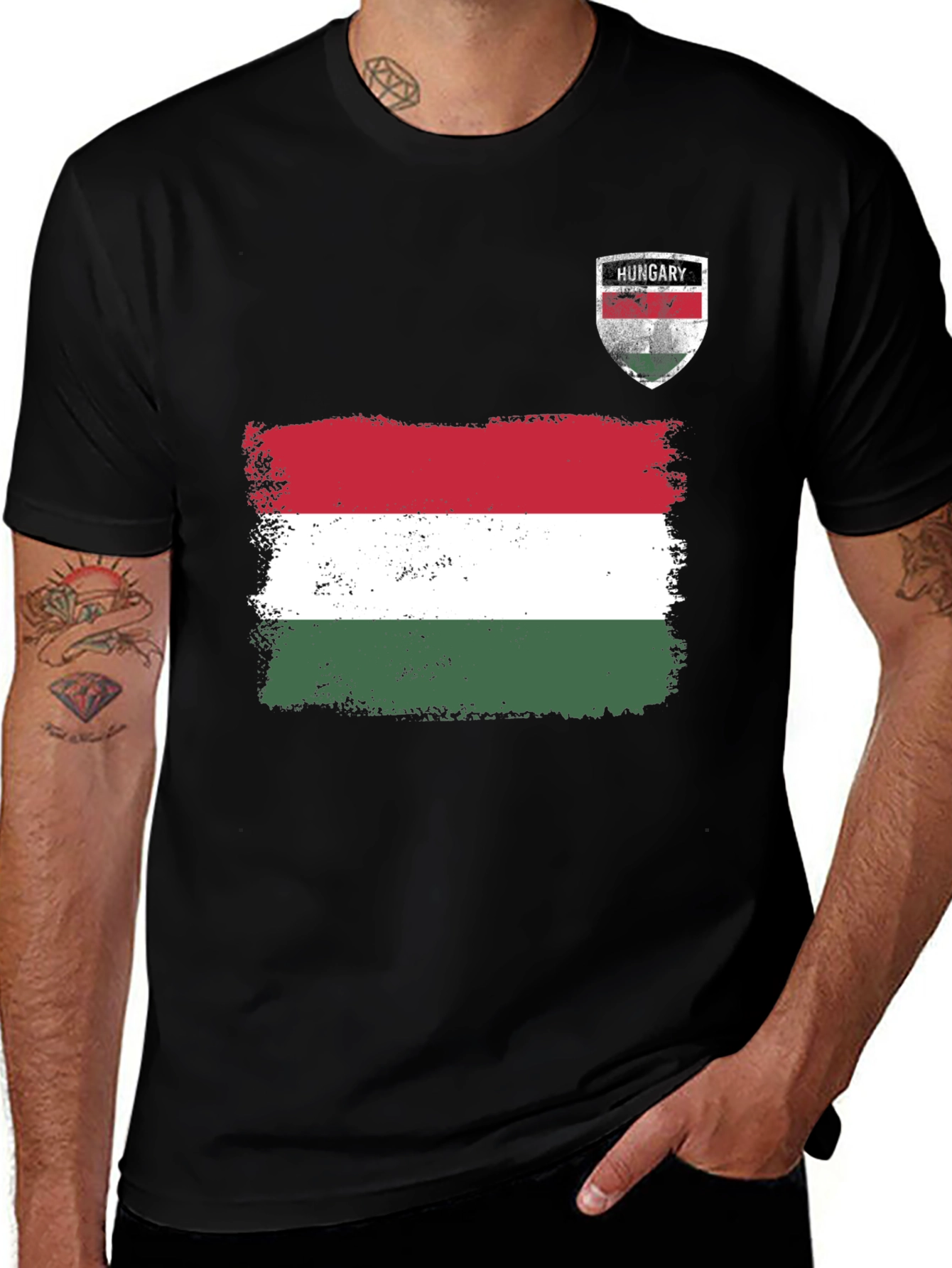 Hungary Flag T-Shirt Distressed Crest Patriotic Pride Tee