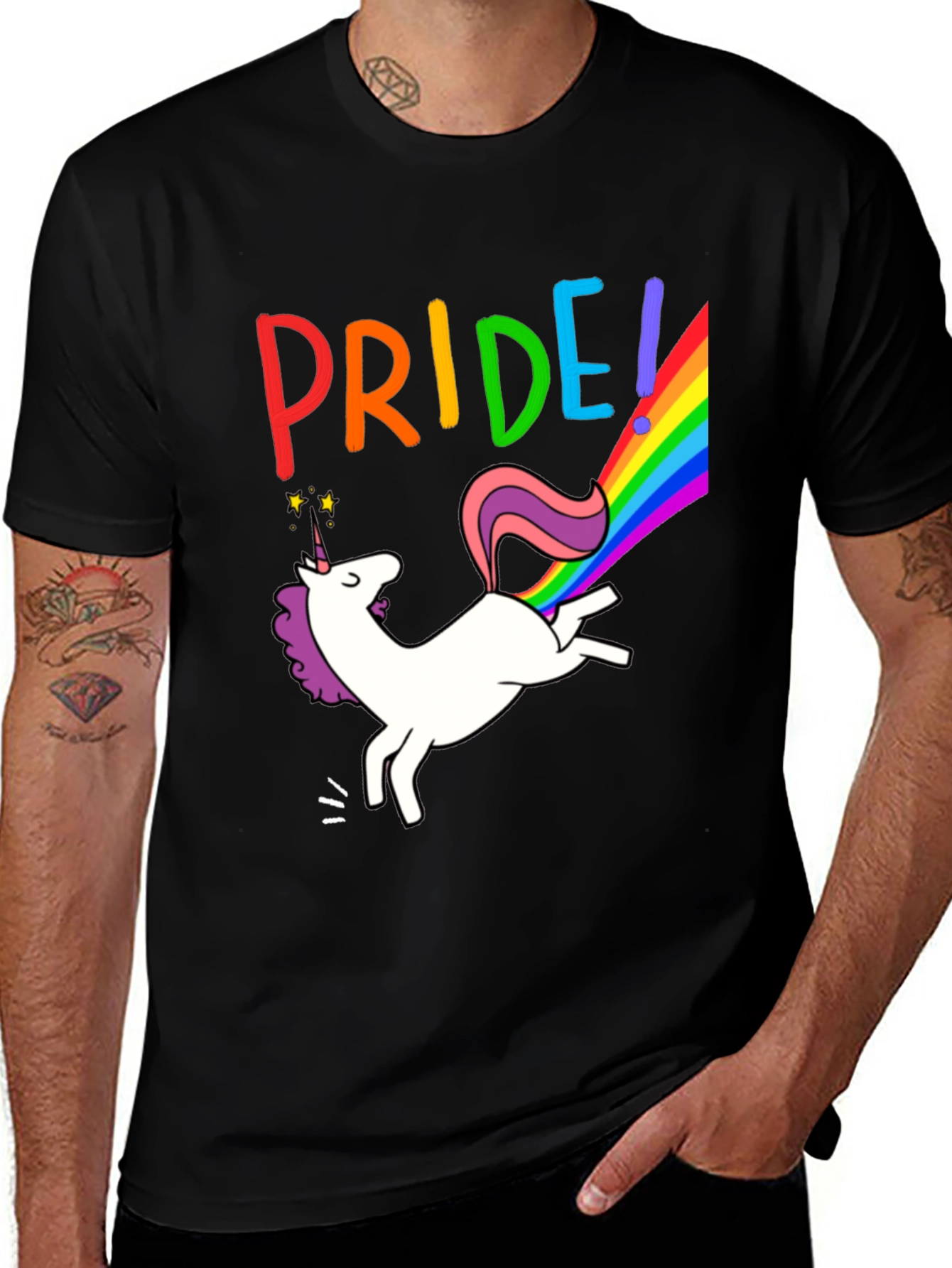 Variant 26 of Pride Unicorn Graphic Tee - Black Cotton Blend