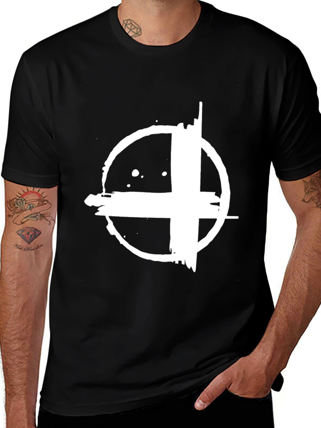 Variant 5 of Grunge Circle Plus Graphic Black T-Shirt