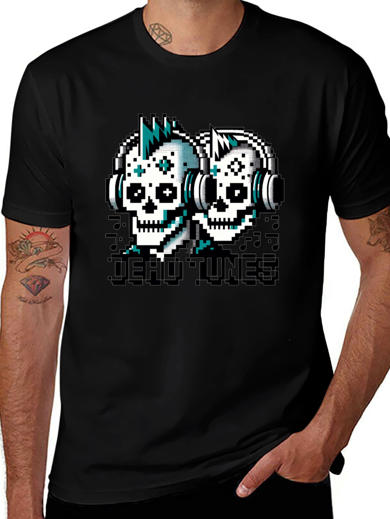 Variant 22 of Dead Tunes Graphic Tee - Pixel Skull Headphones