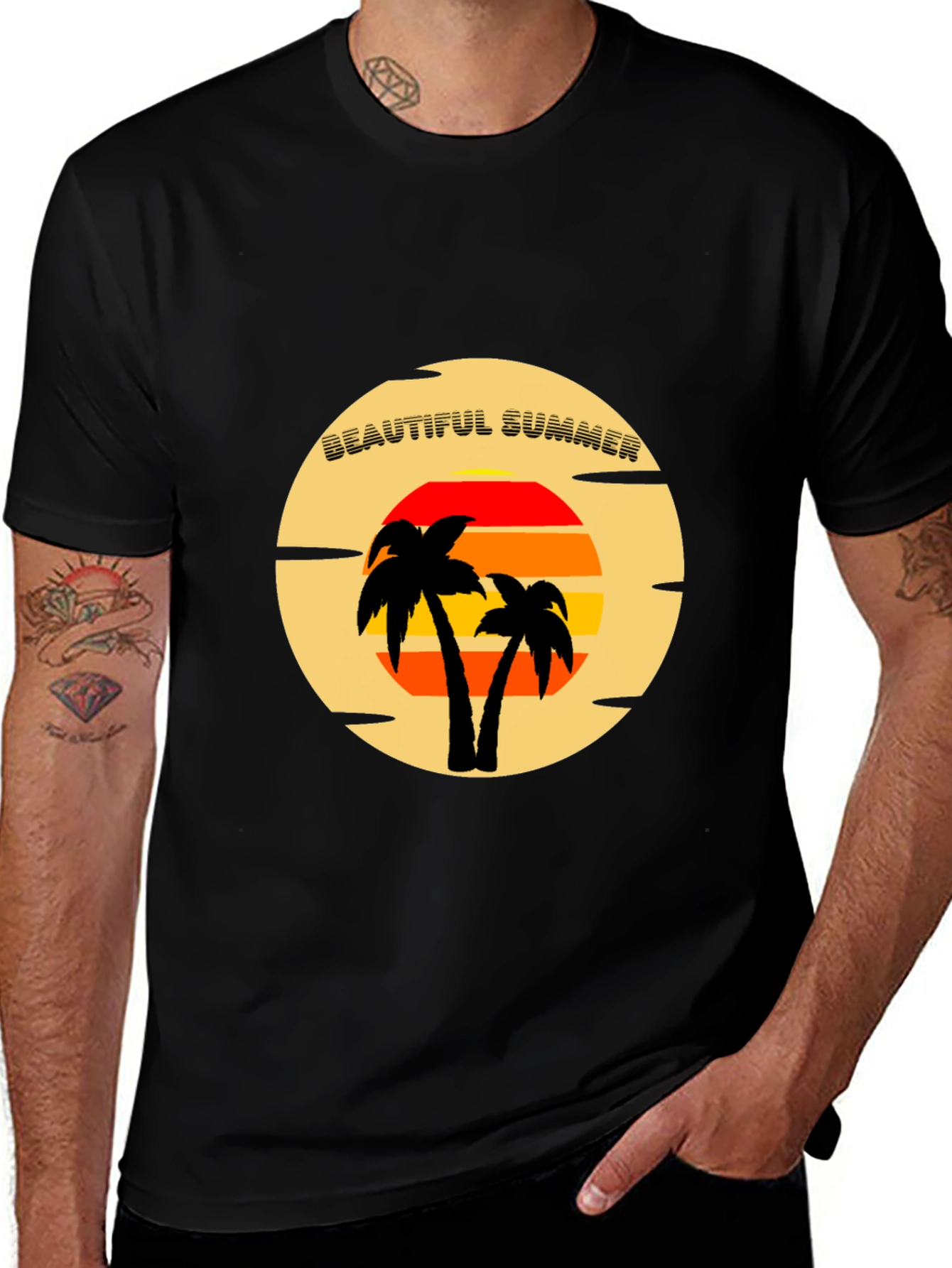 Variant 15 of Beautiful Summer T-Shirt - Tropical Palm Tree Sunset