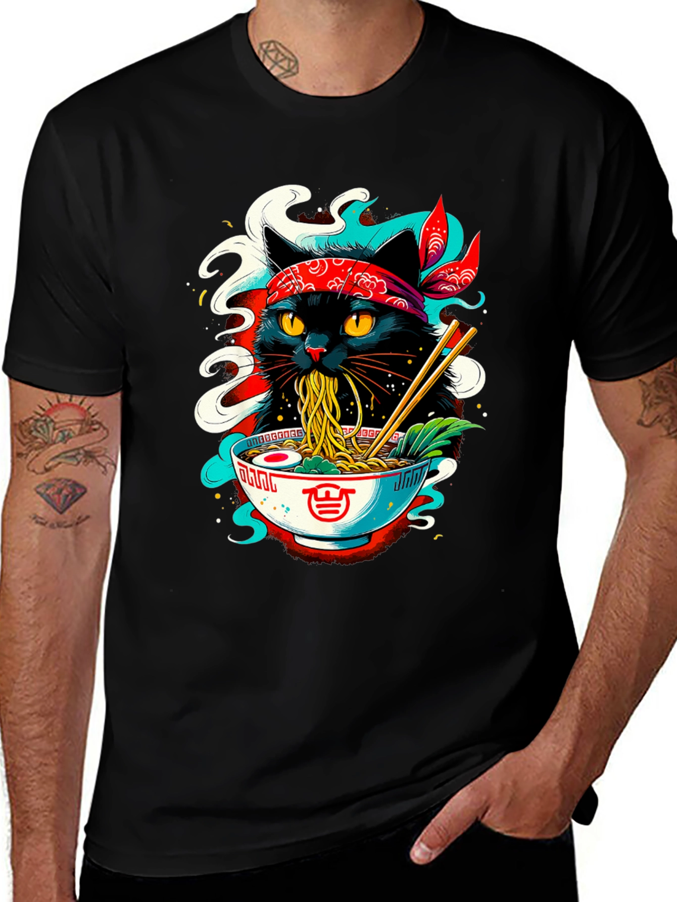 Variant 28 of Ramen Cat T-Shirt - Black Graphic Tee