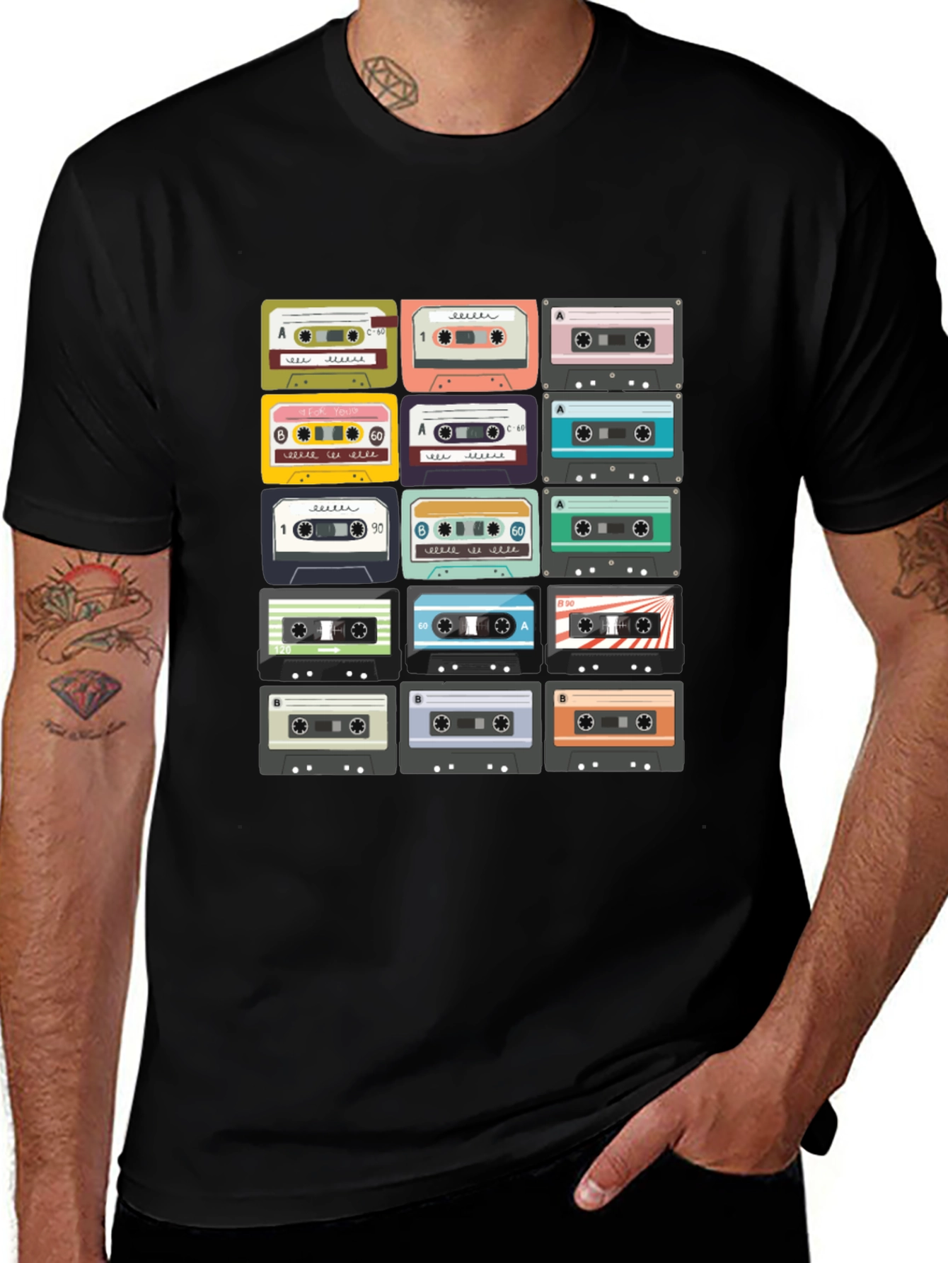Black Retro Cassette Tape T-Shirt - Vintage Music Lover Tee main image