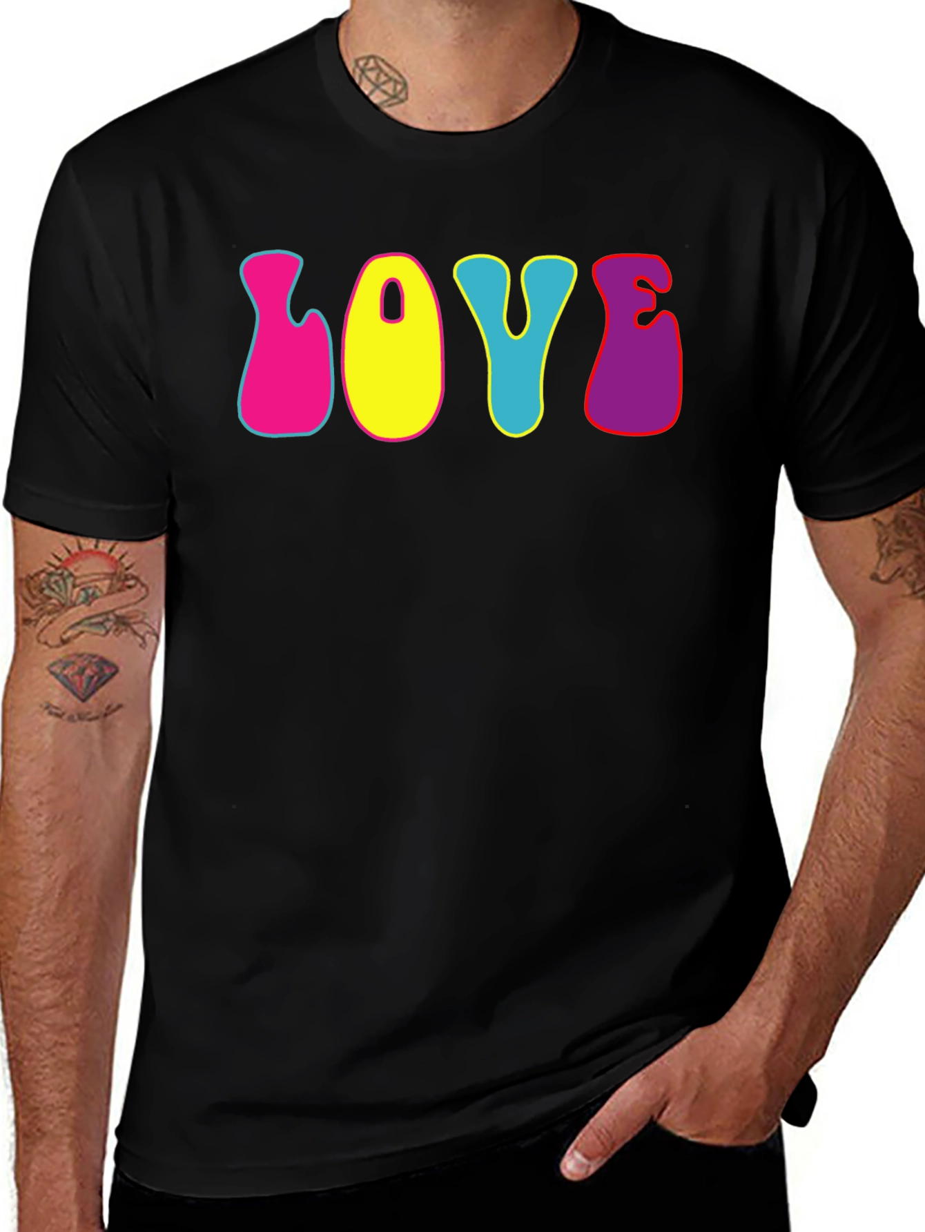 Variant 14 of Retro "Love" Graphic Tee - Black Cotton T-Shirt